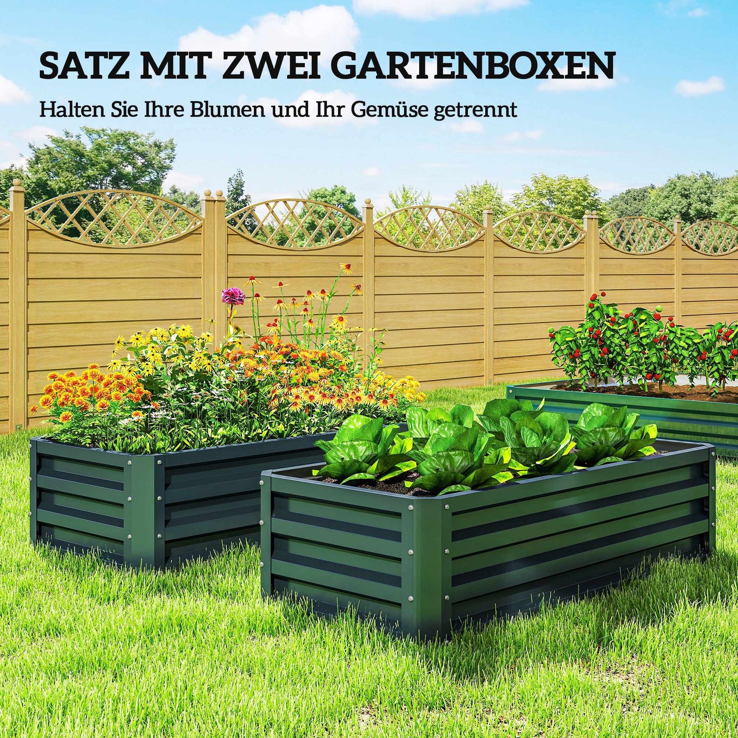 Raised Garden Bed Set, Metal, Open Bottom, 110x50x30cm