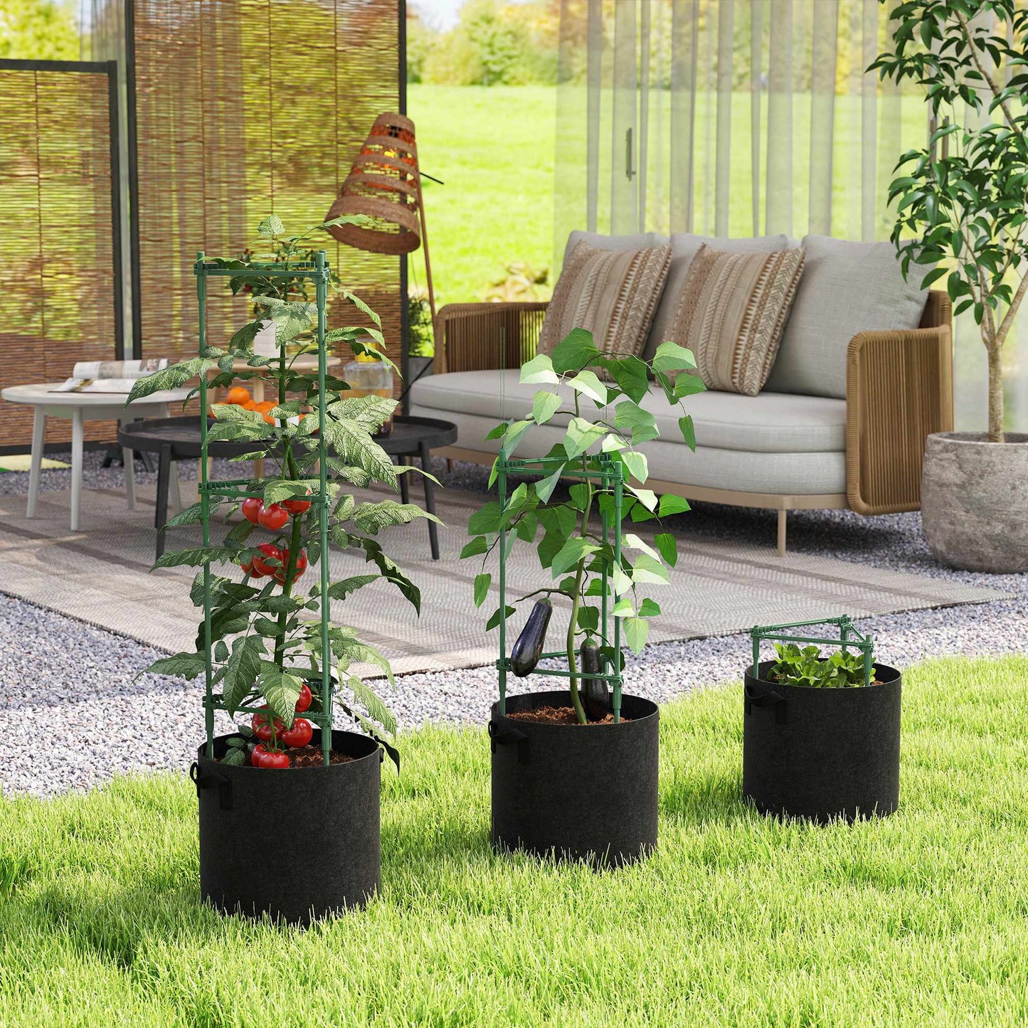 Raised Garden Bed Set with Trellis, 3-Pack, 83.7L, 35x35x120 cm