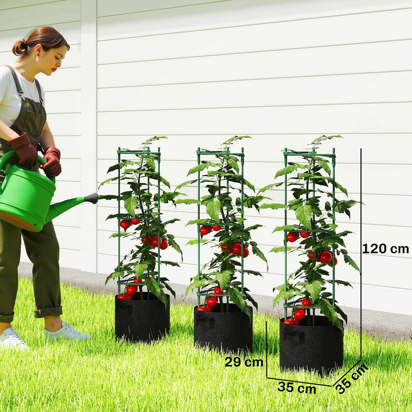 Raised Garden Bed Set with Trellis, 3-Pack, 83.7L, 35x35x120 cm