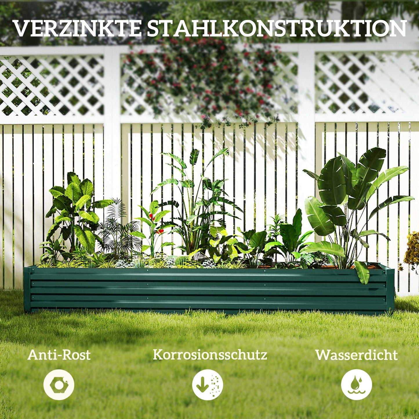 Raised Garden Bed, Steel, Open Bottom, 240x60x30 cm
