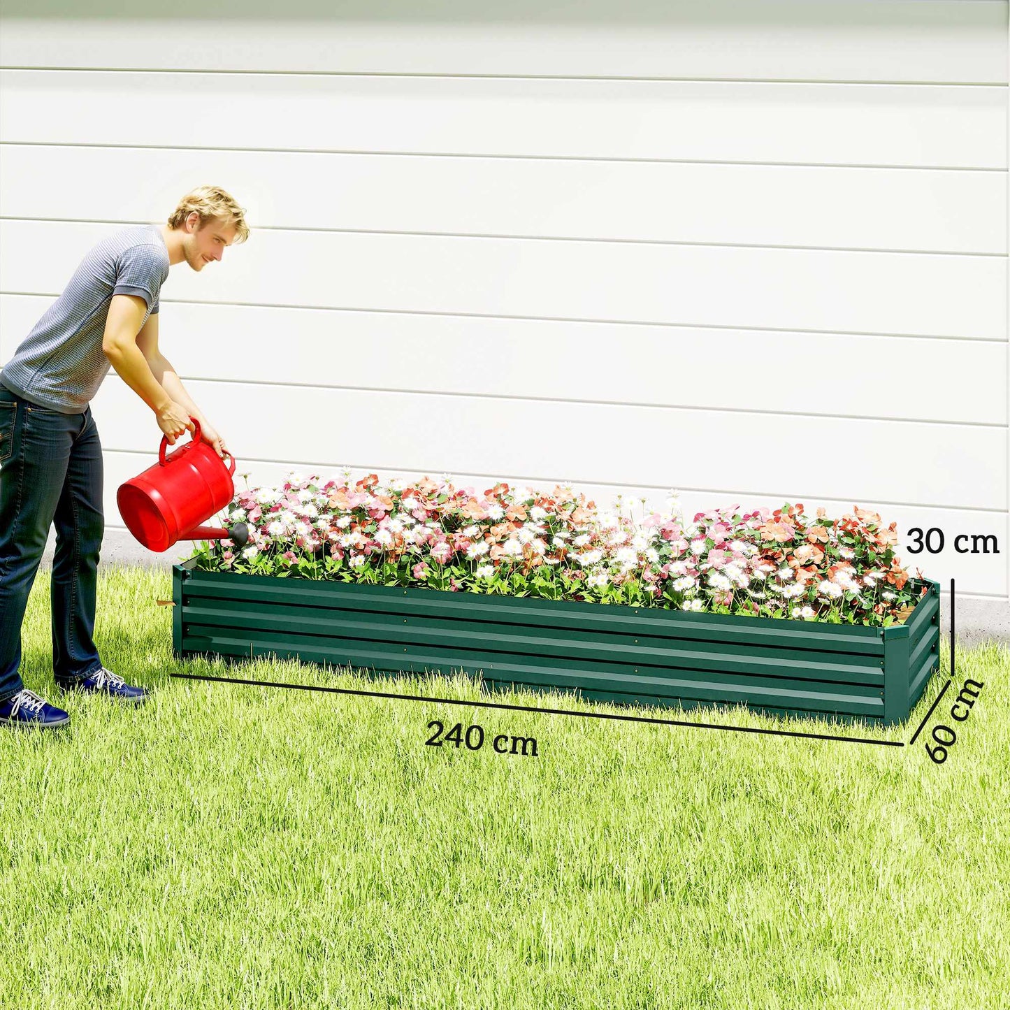 Raised Garden Bed, Steel, Open Bottom, 240x60x30 cm