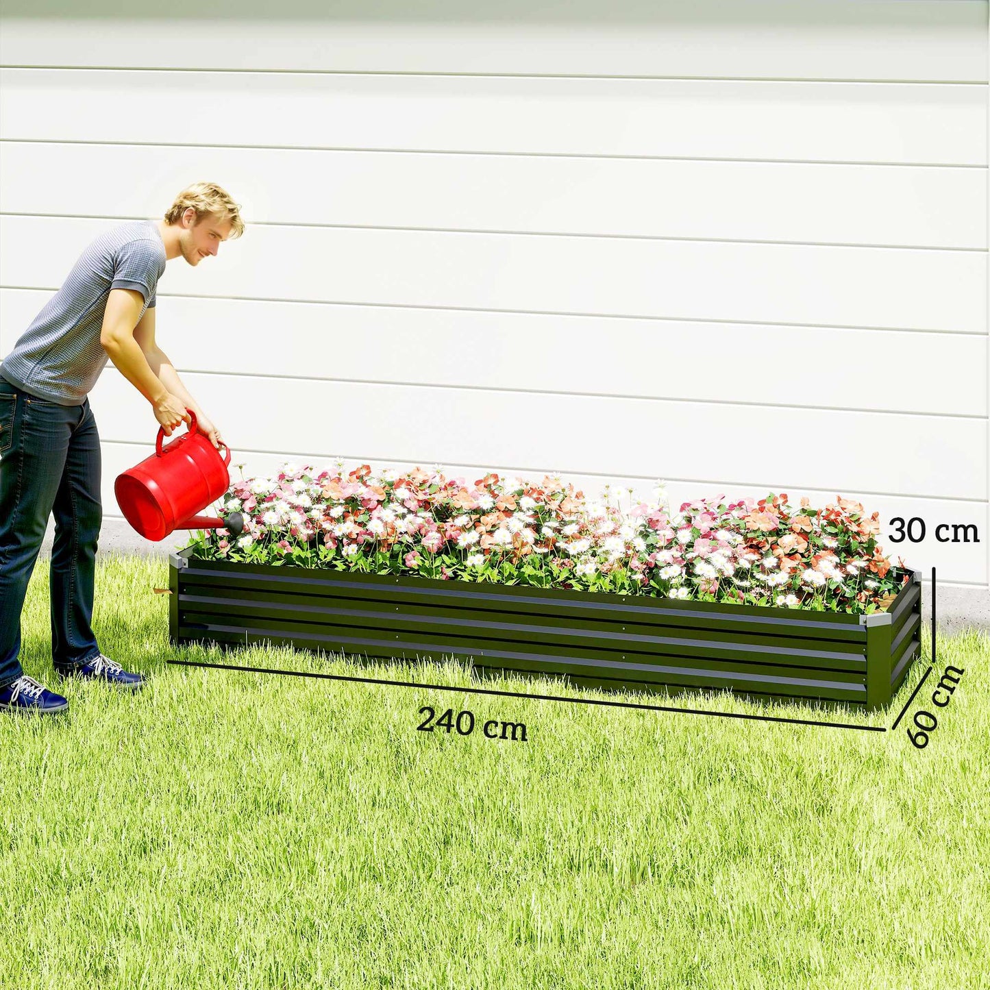 Raised Garden Bed, Weather-Resistant, Open Bottom, 240x60x30 cm