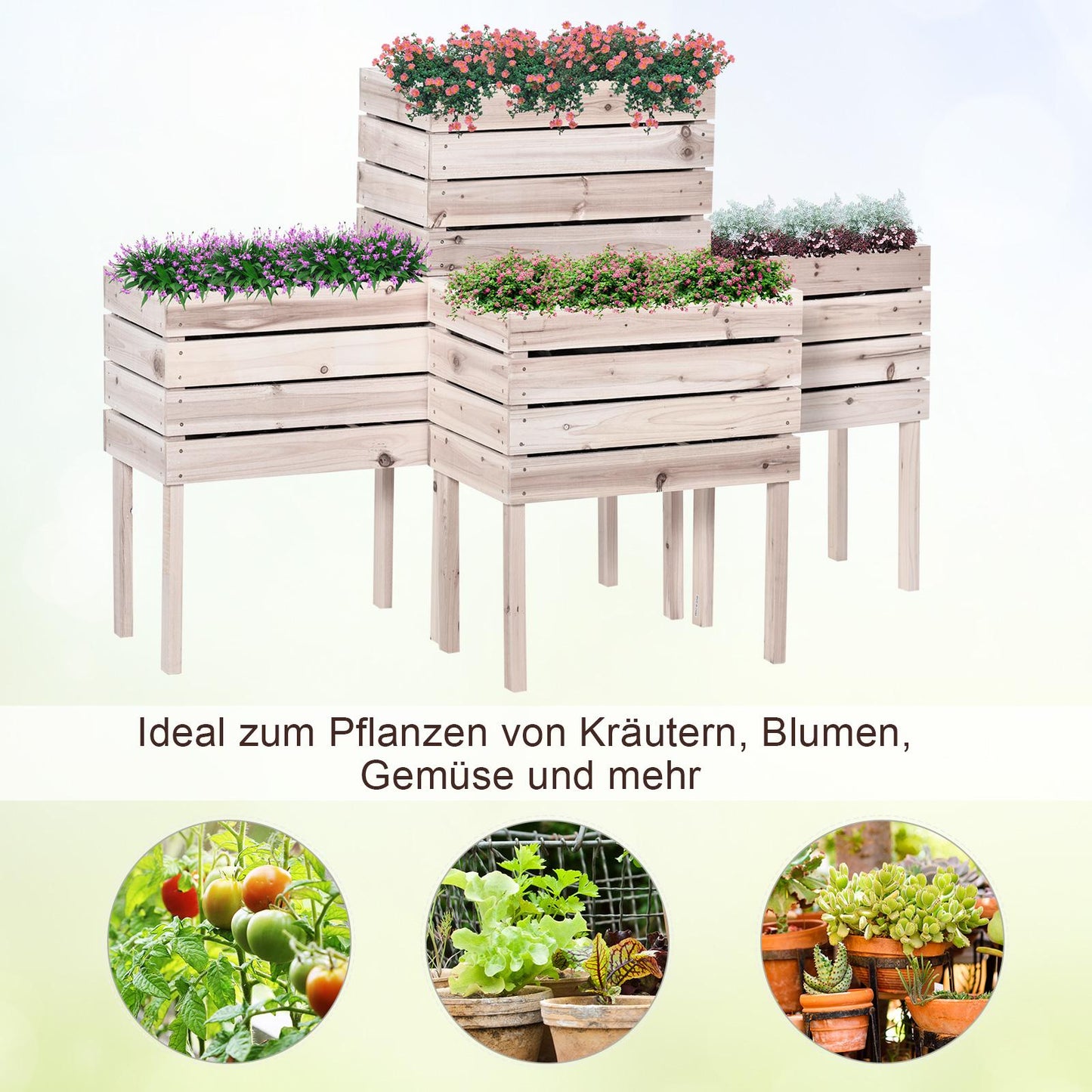Raised Garden Bed, Weather-Resistant Solid Wood, 50x30x60 cm