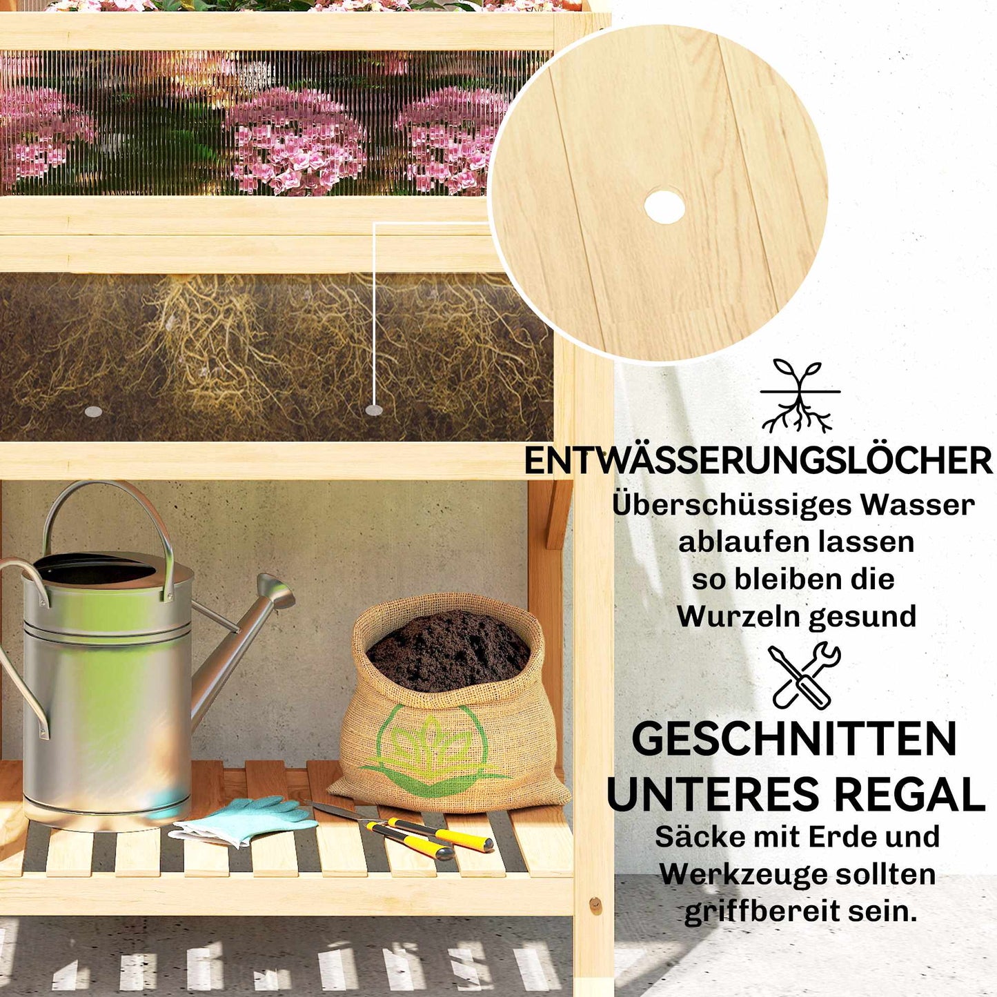 Raised Garden Bed with Cold Frame, Wood, Foldable Shelf