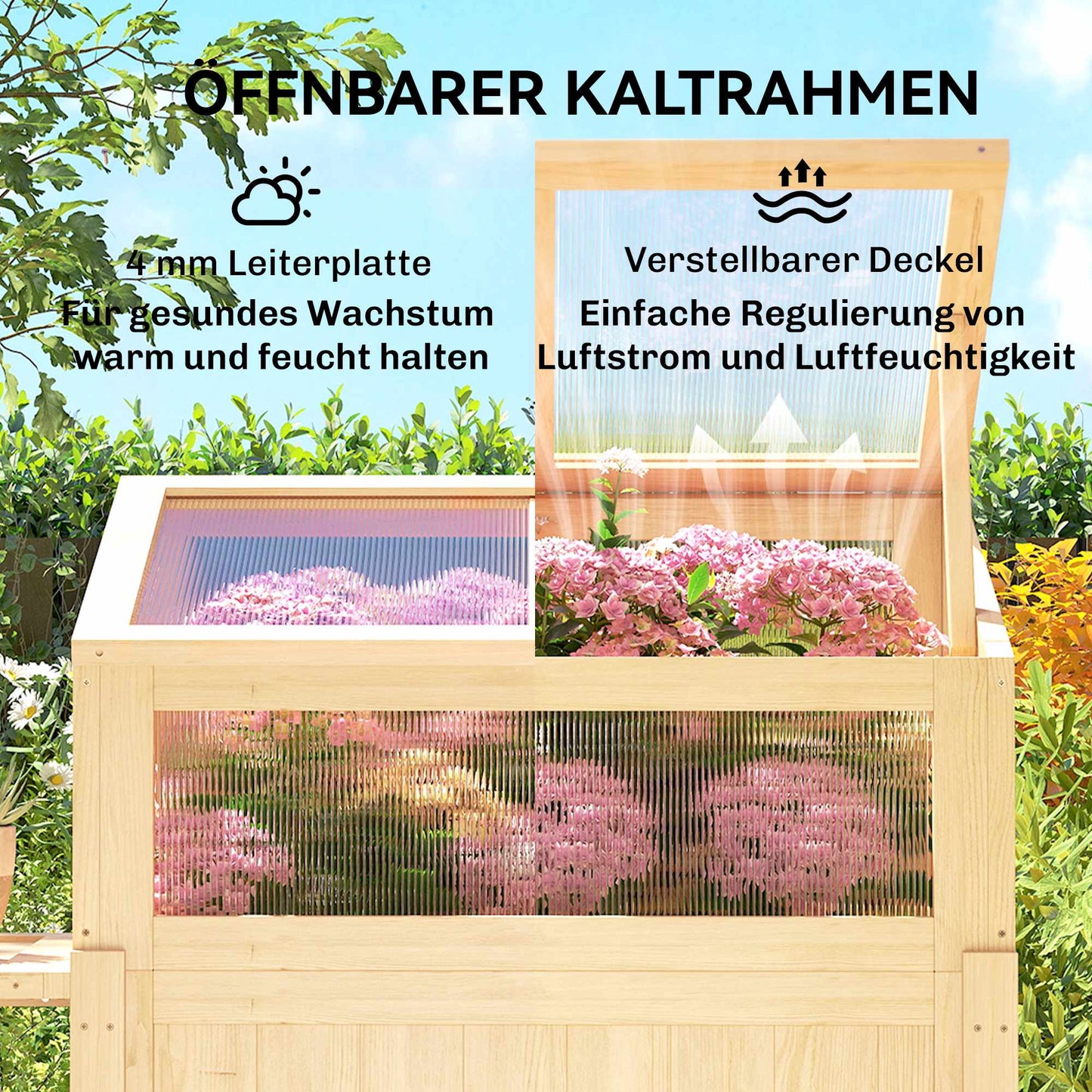Raised Garden Bed with Cold Frame, Wood, Foldable Shelf