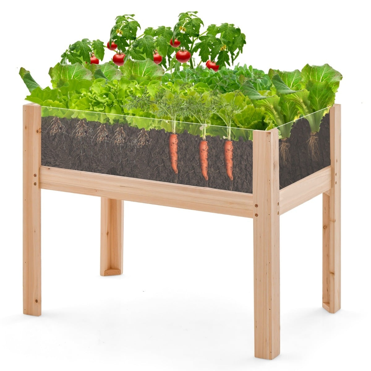 Raised Garden Bed with Drainage & Clear Panels, 50L
