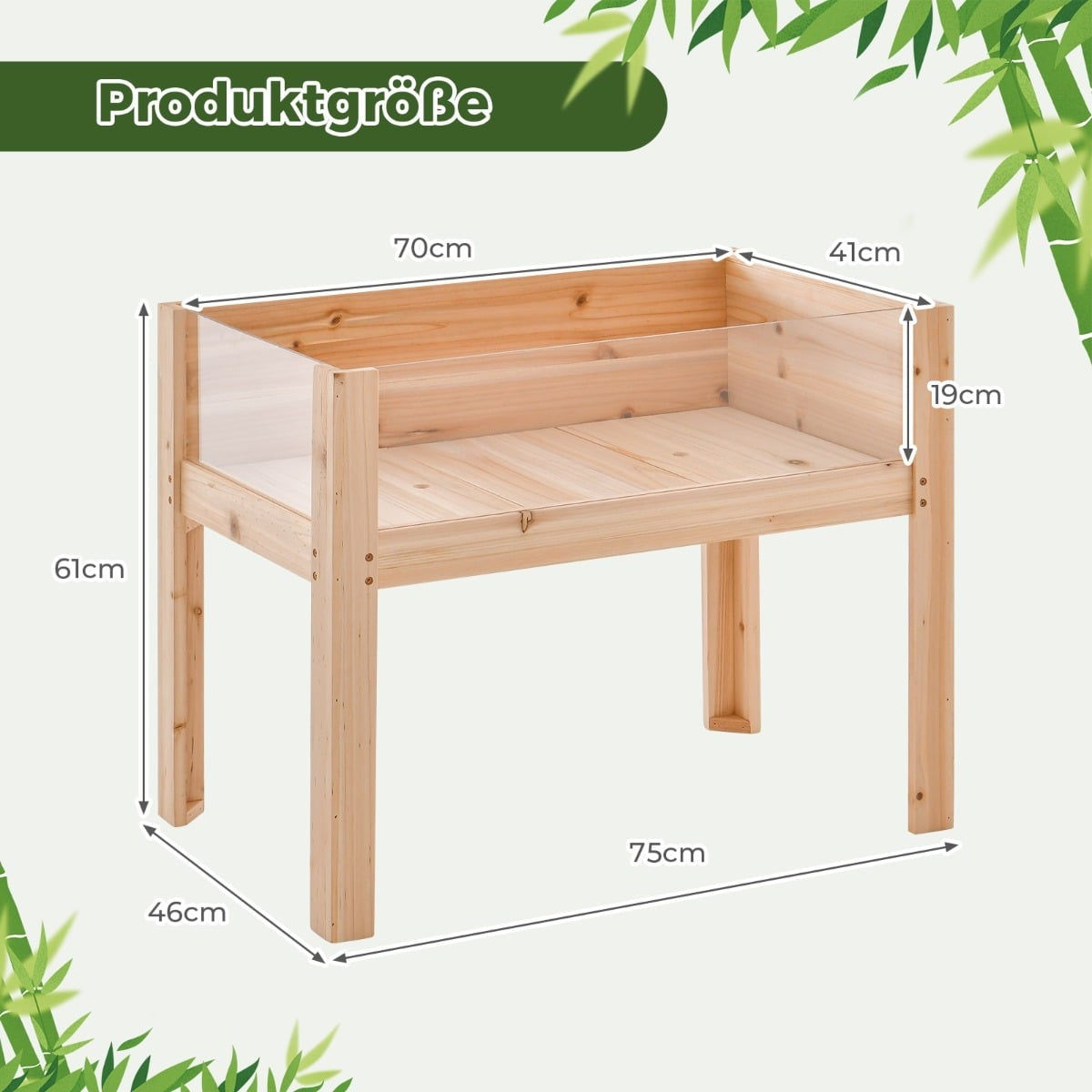 Raised Garden Bed with Drainage & Clear Panels, 50L
