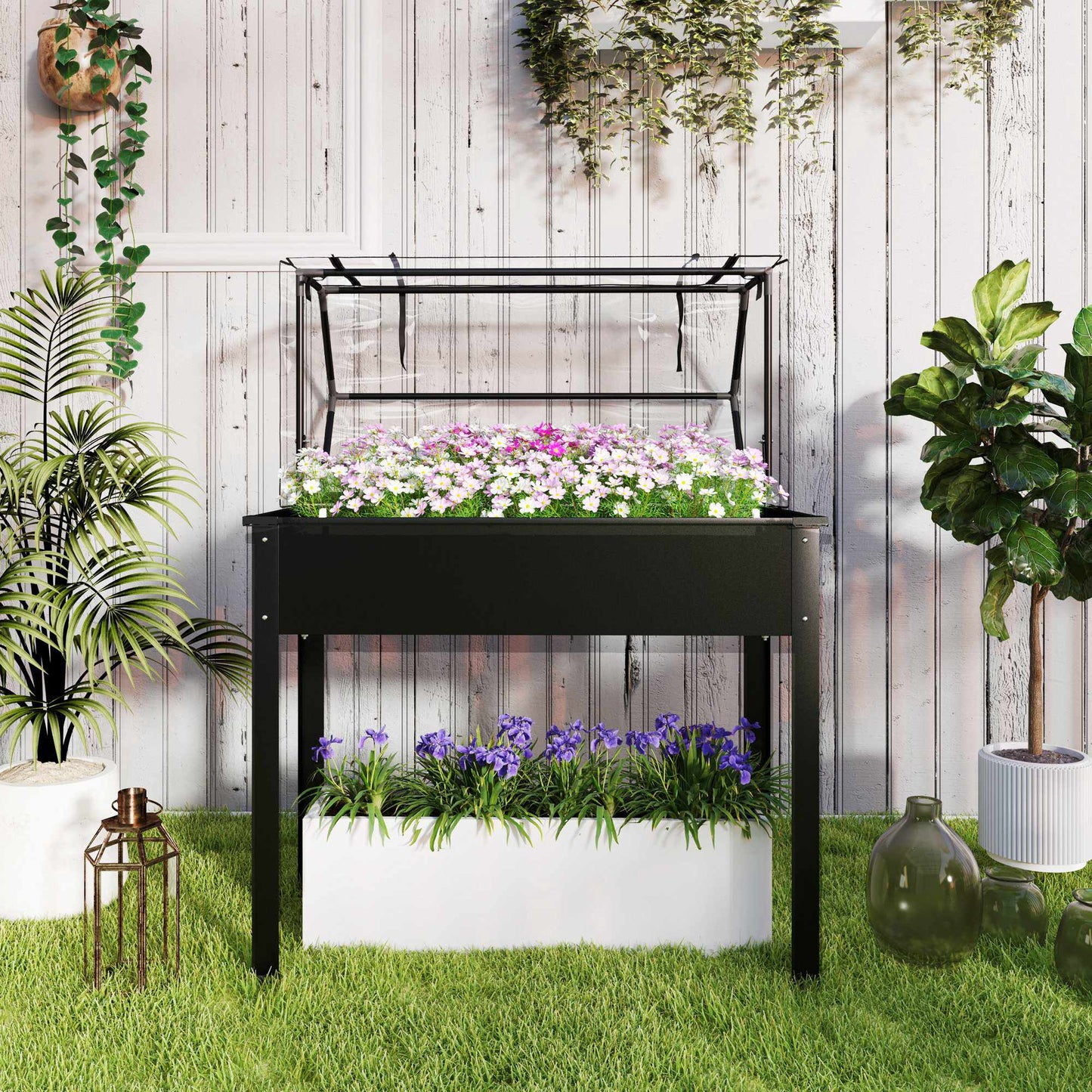 Raised Garden Bed with Greenhouse Cover, 100x48x124 cm, Black