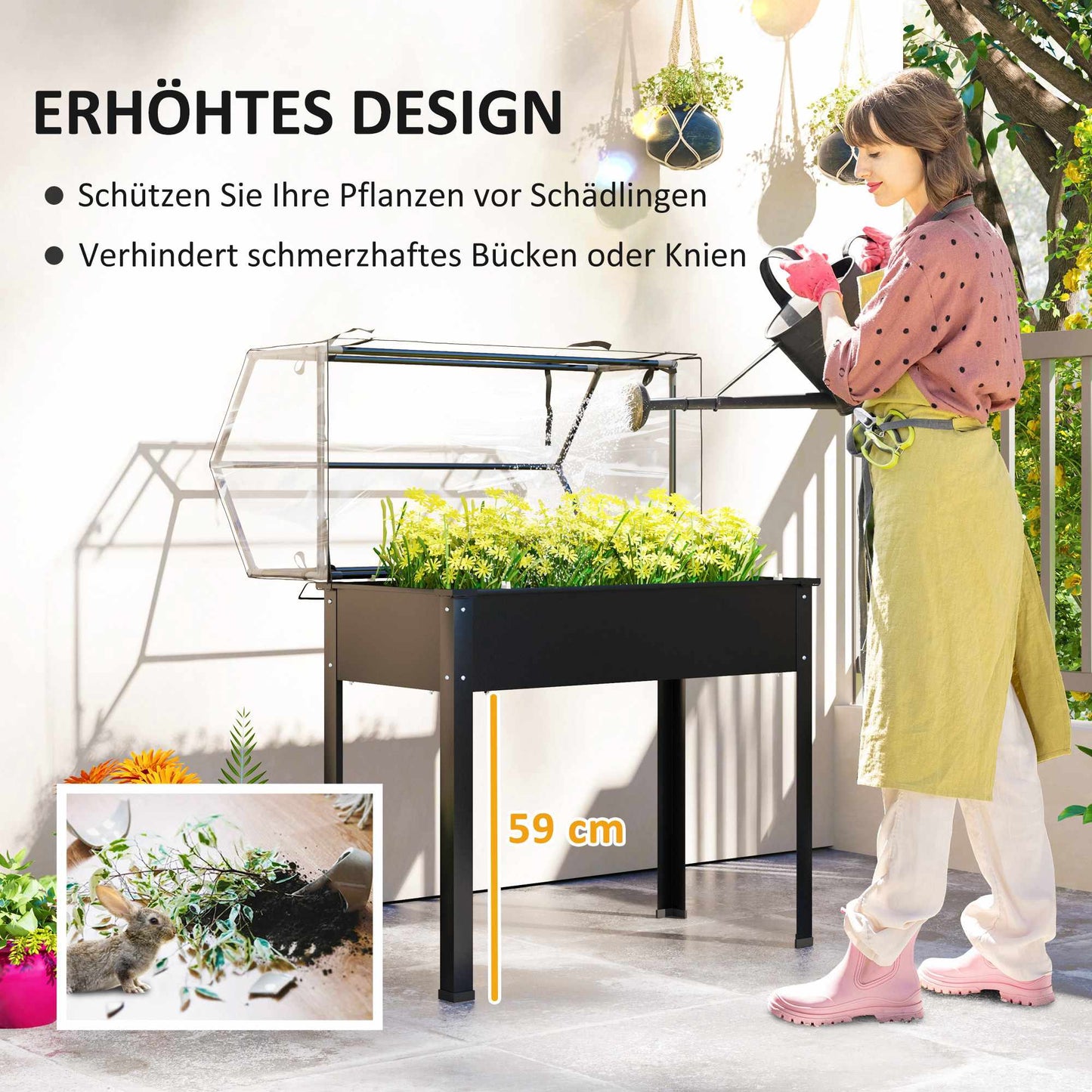 Raised Garden Bed with Greenhouse Cover, 100x48x124 cm, Black