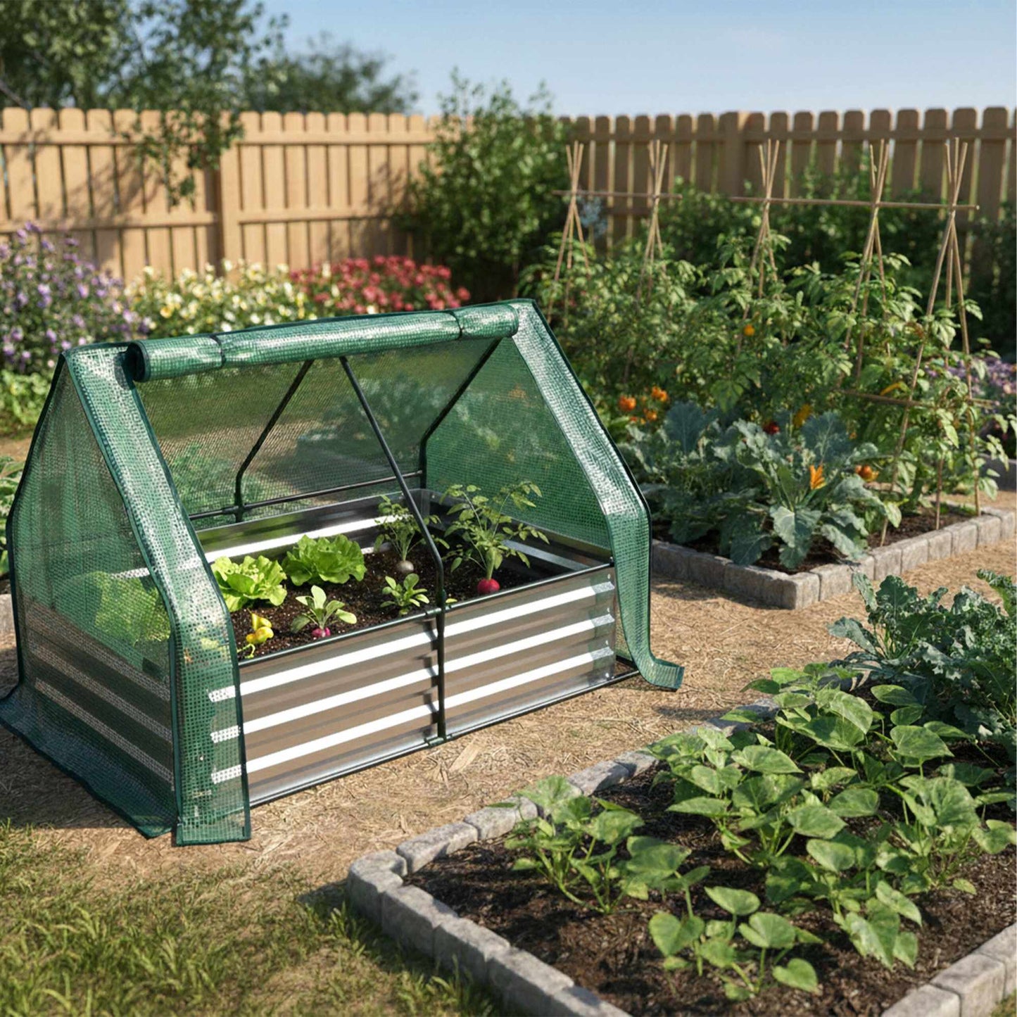 Raised Garden Bed with Greenhouse Cover, Metal