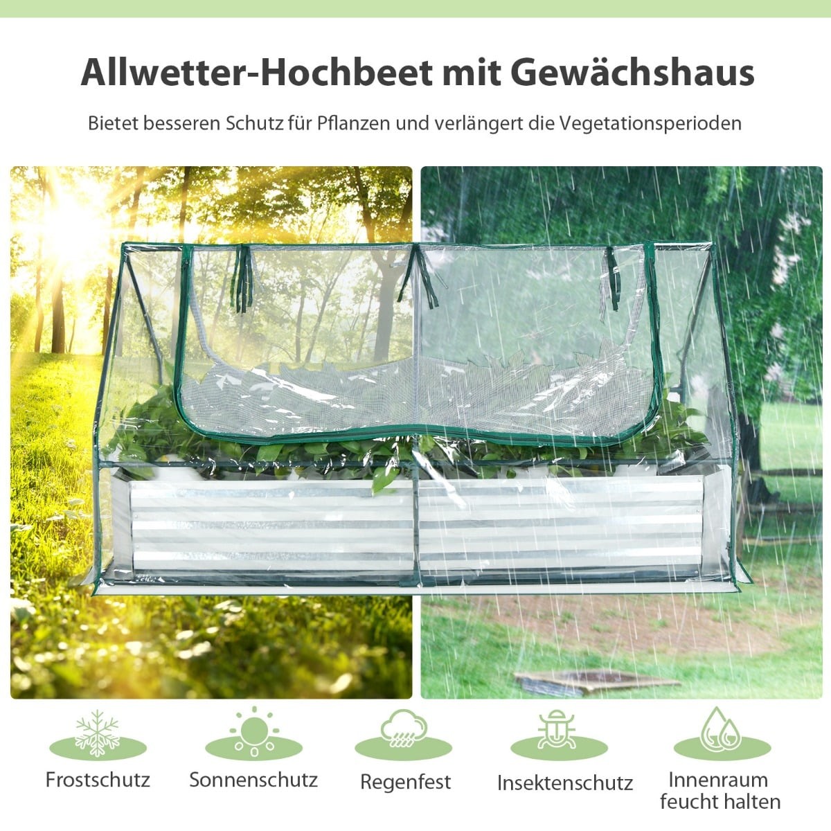 Raised Garden Bed with Greenhouse, Galvanized Steel, 180x90x91 cm