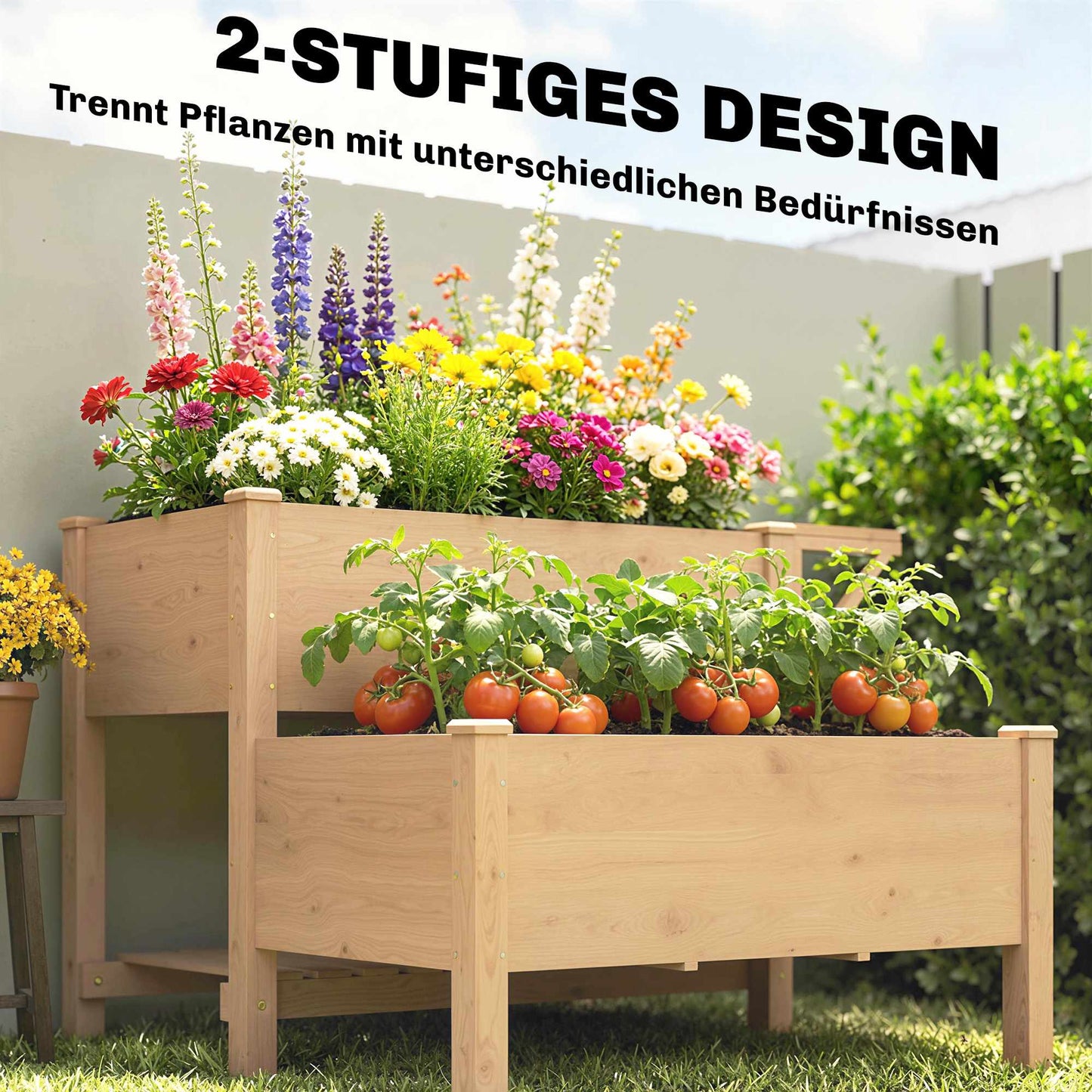 Raised Garden Bed with Shelves, 76.5 cm, Fir Wood