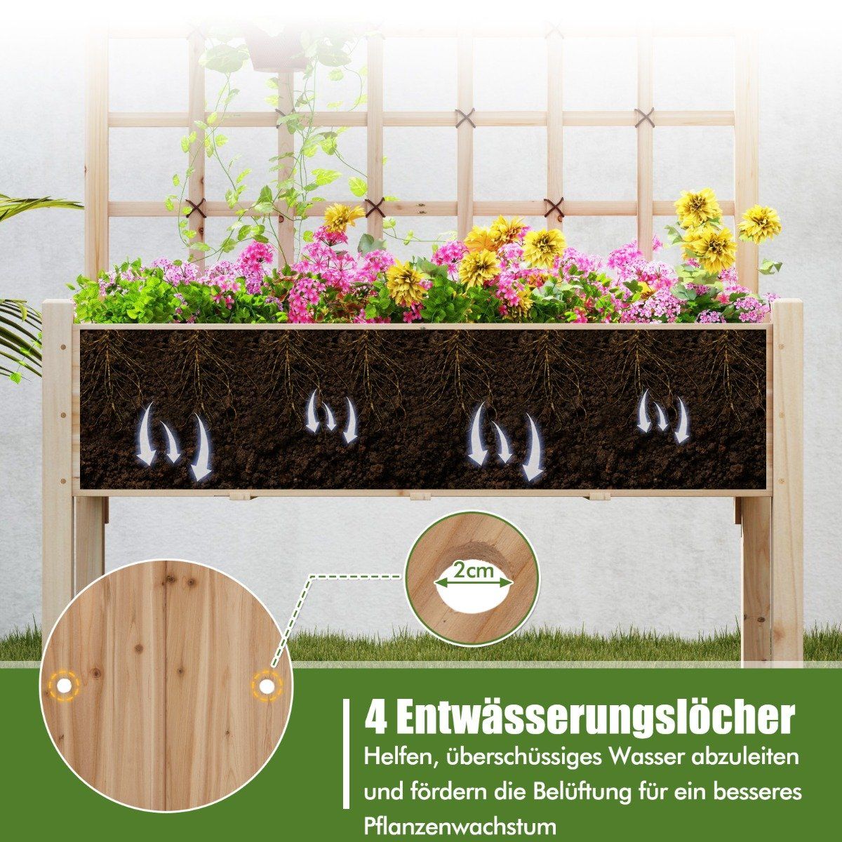 Raised Garden Bed with Trellis, 119x60x160 cm, Wood Planter