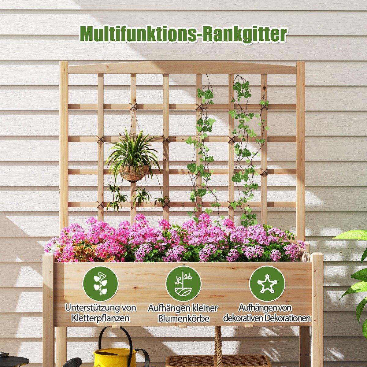 Raised Garden Bed with Trellis, 119x60x160 cm, Wood Planter