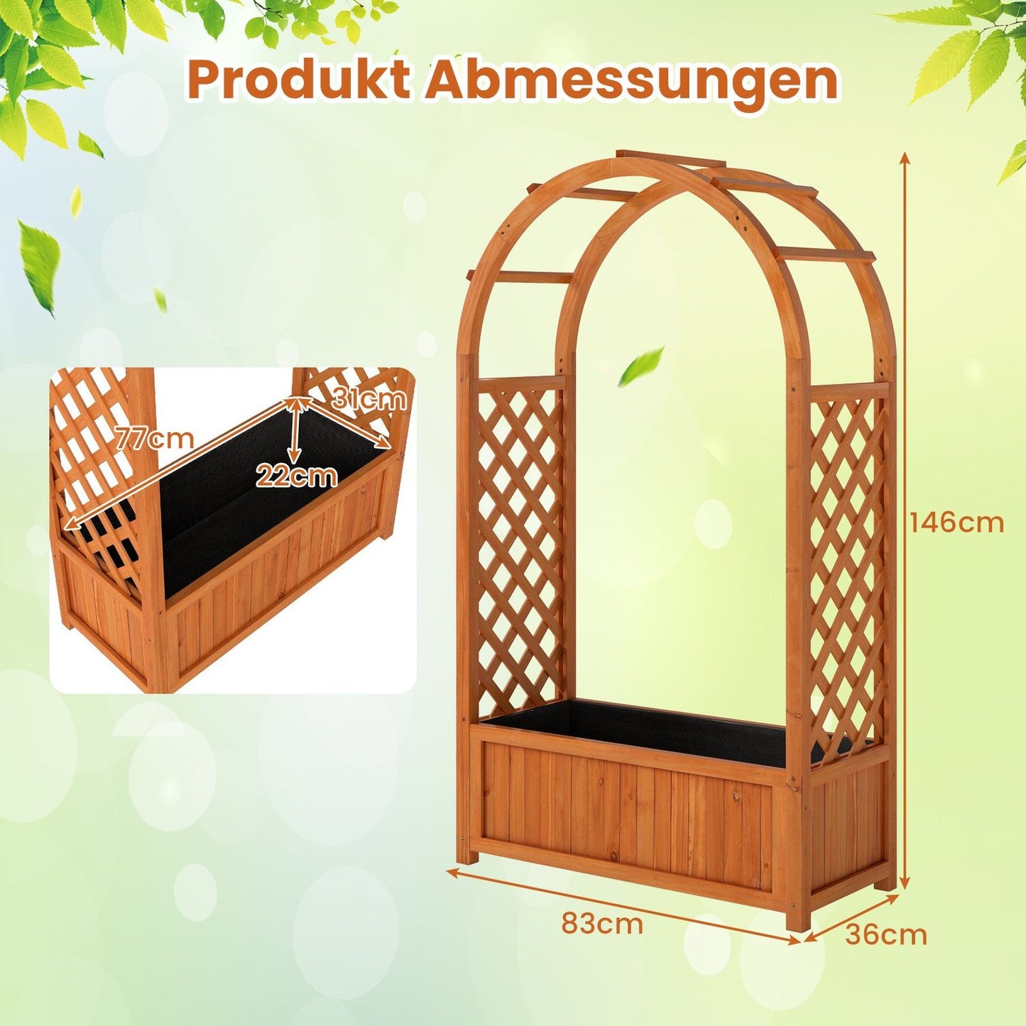 Raised Garden Bed with Trellis & Arched Roof, 83x36x146 cm