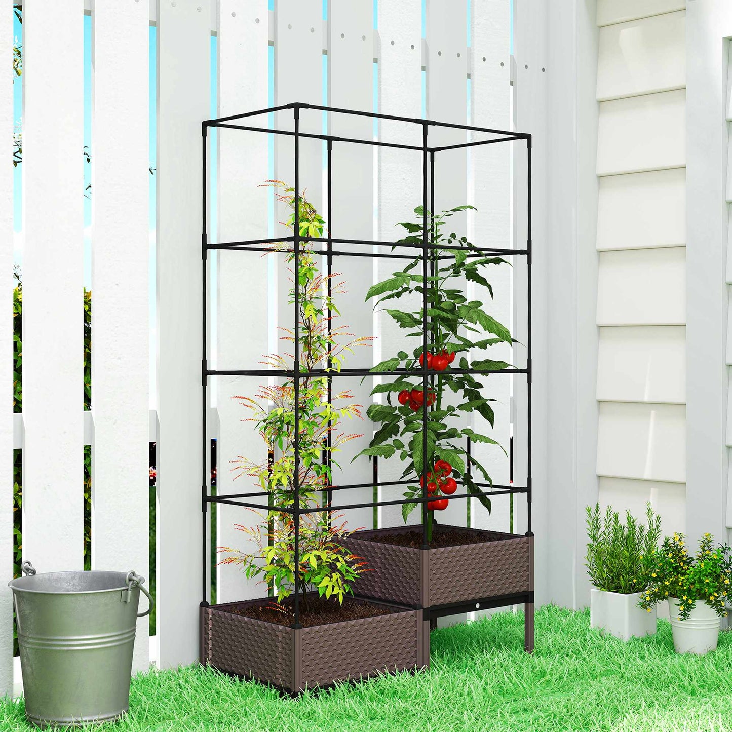Raised Garden Bed with Trellis, Drainage, 100x50x174 cm