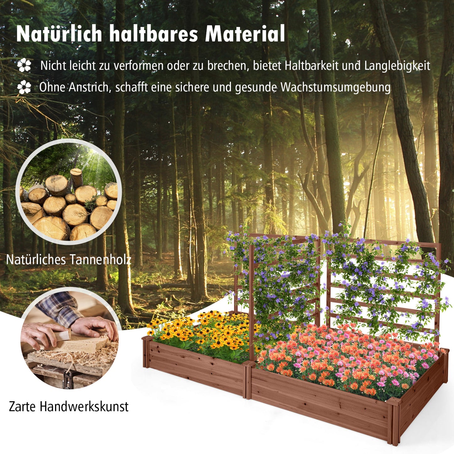 Raised Garden Bed with Trellis, Fir Wood, 222x114x110 cm