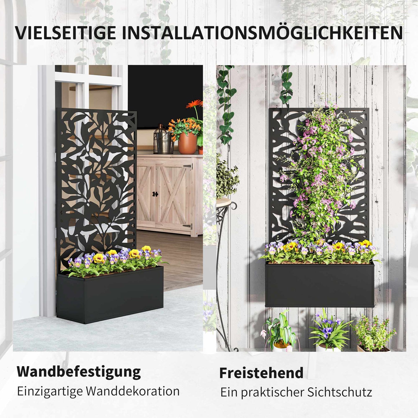Raised Garden Bed with Trellis, Metal, Black, 8 Gallon Capacity