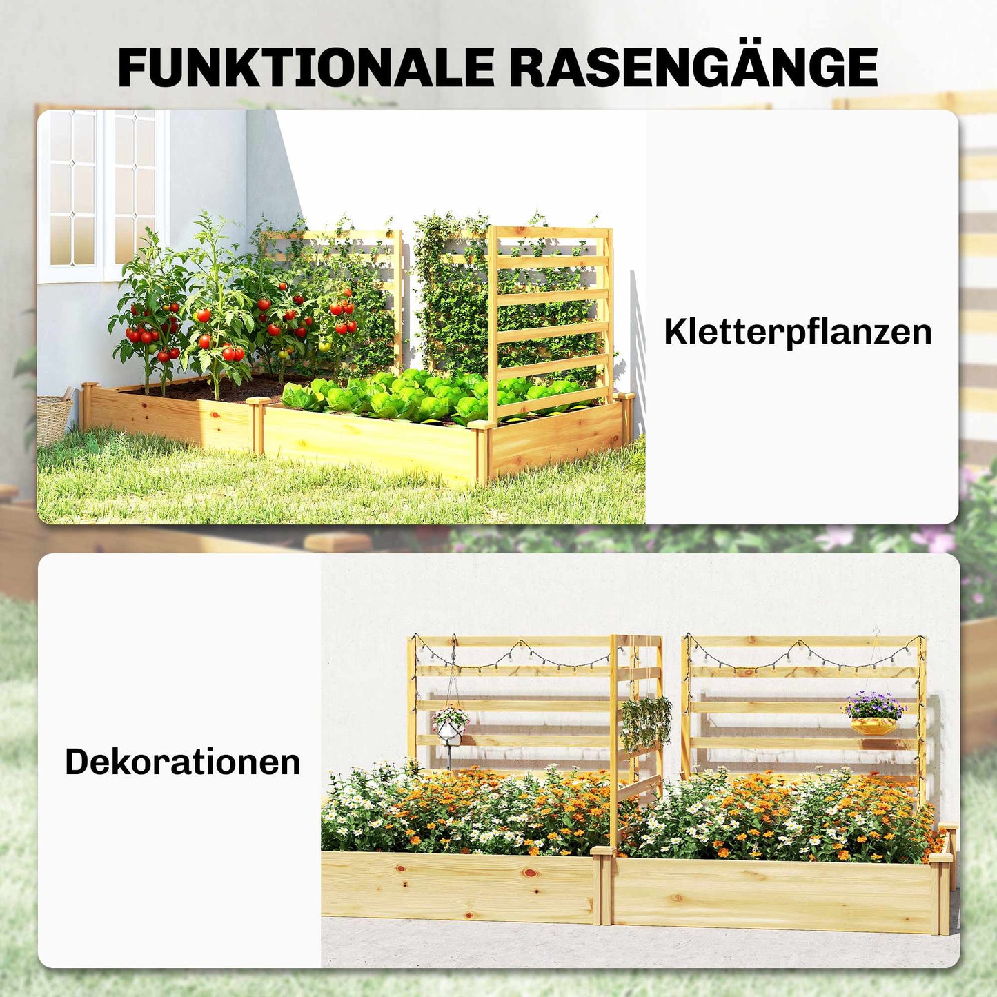 Raised Garden Bed with Trellis, Natural Wood, 240x125x102 cm