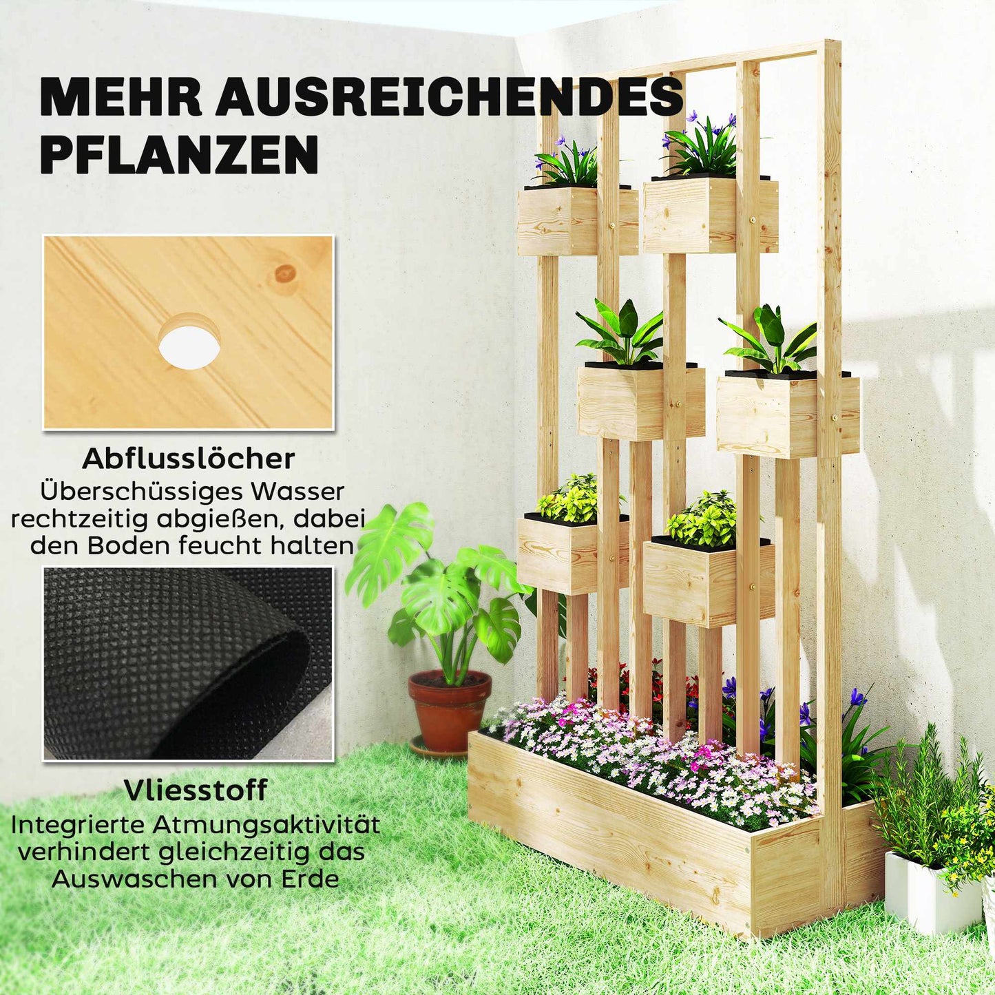 Raised Garden Bed with Trellis, Natural Wood, 90x45x170 cm