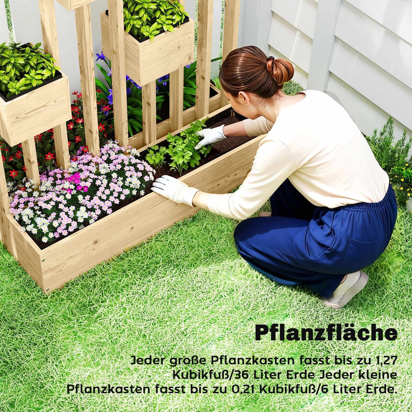Raised Garden Bed with Trellis, Natural Wood, 90x45x170 cm