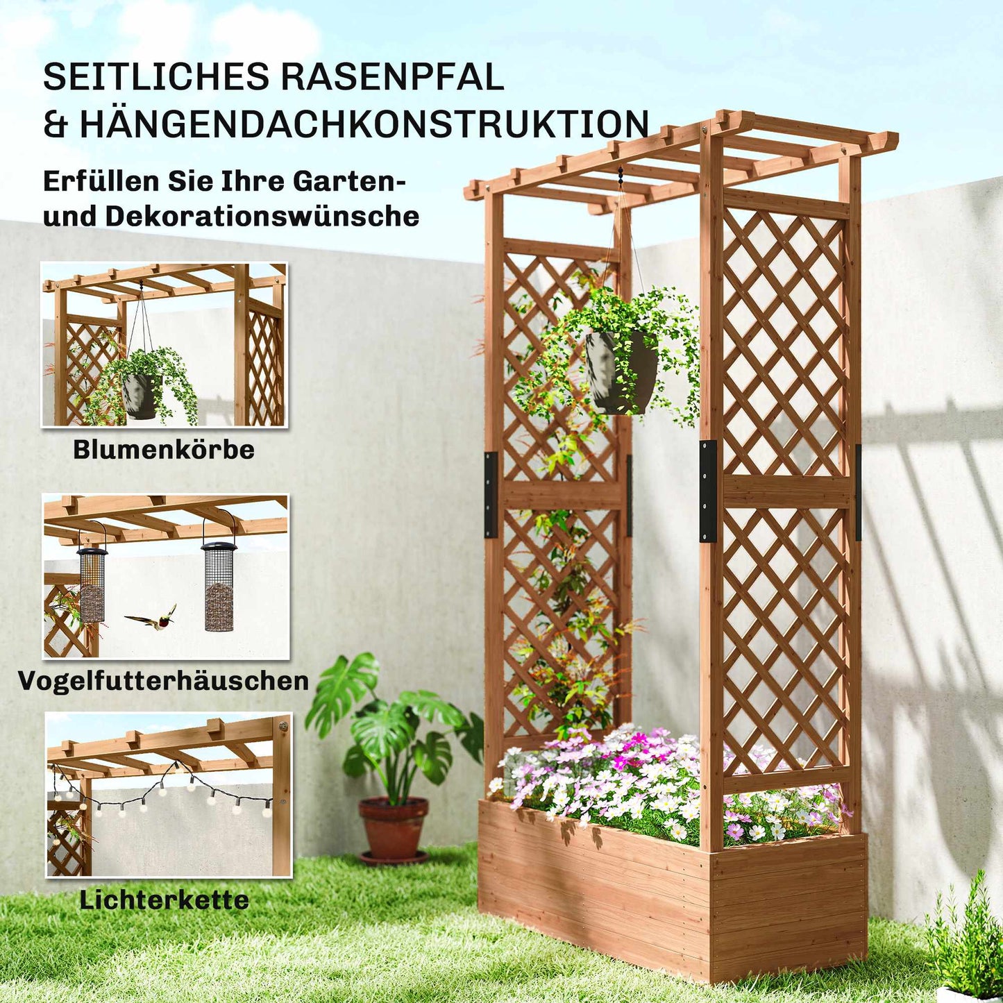Raised Garden Bed with Trellis & Roof, 110x44x181 cm Wood