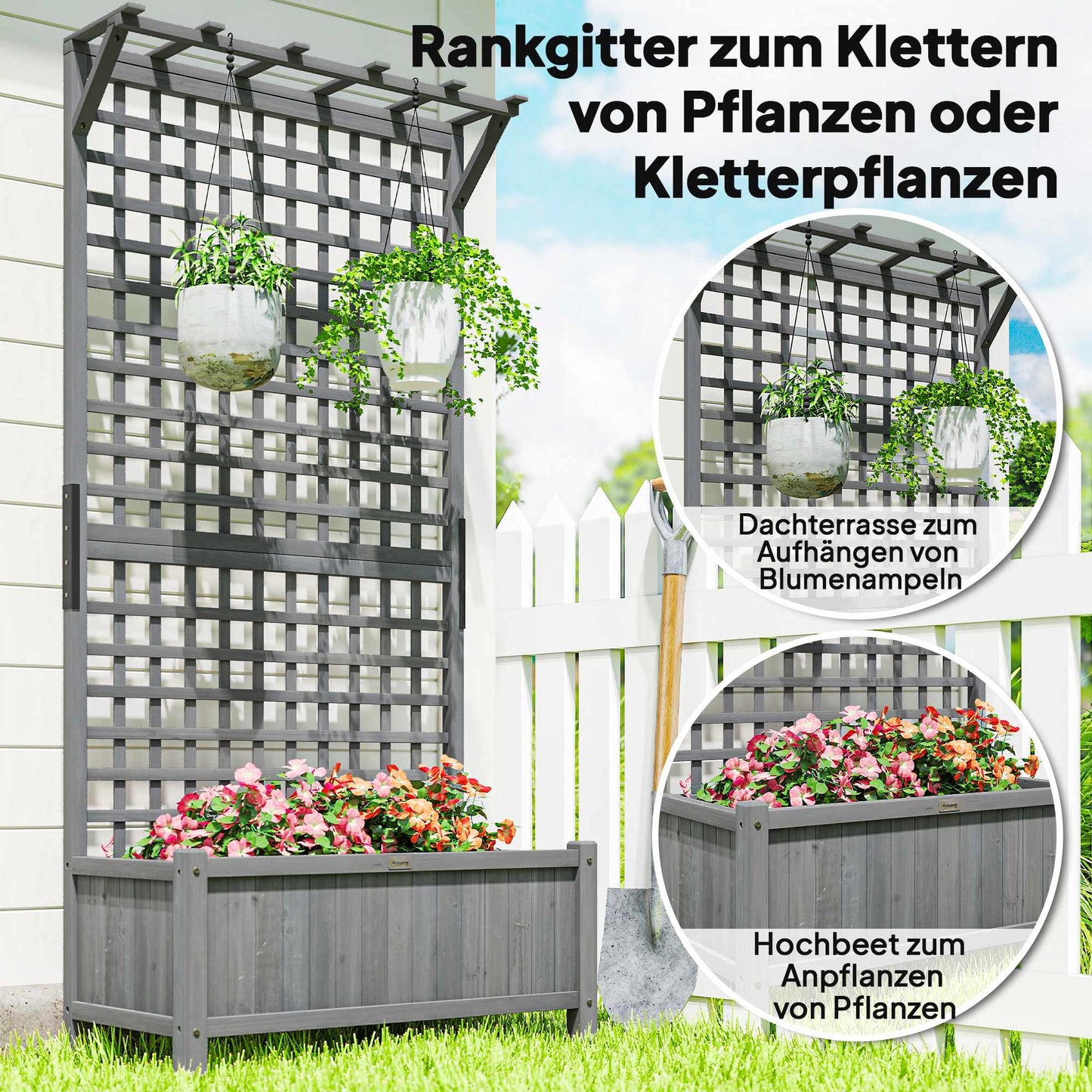 Raised Garden Bed with Trellis & Roof, Weatherproof Wood