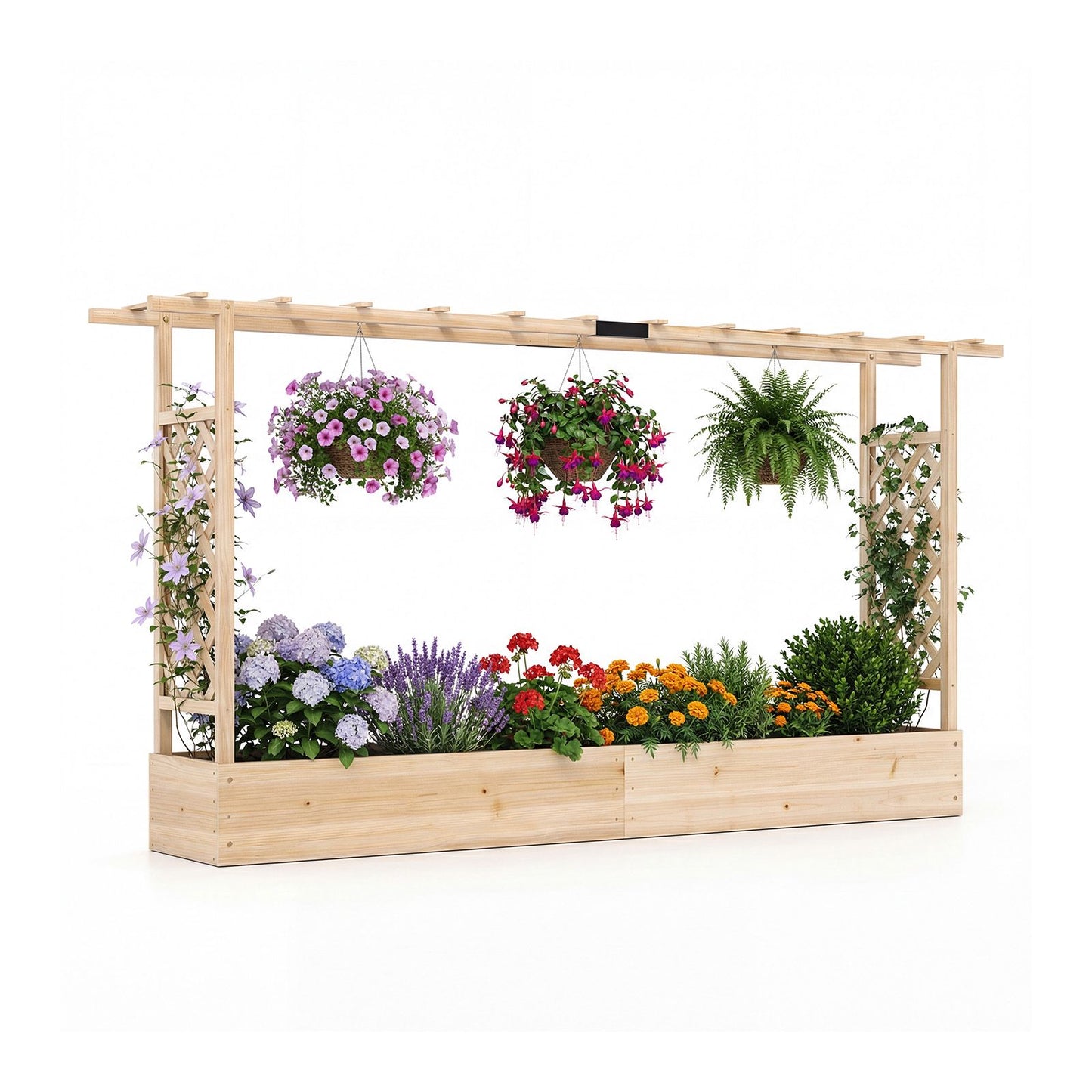 Raised Garden Bed with Trellis, Spruce Wood, 220x35x114 cm