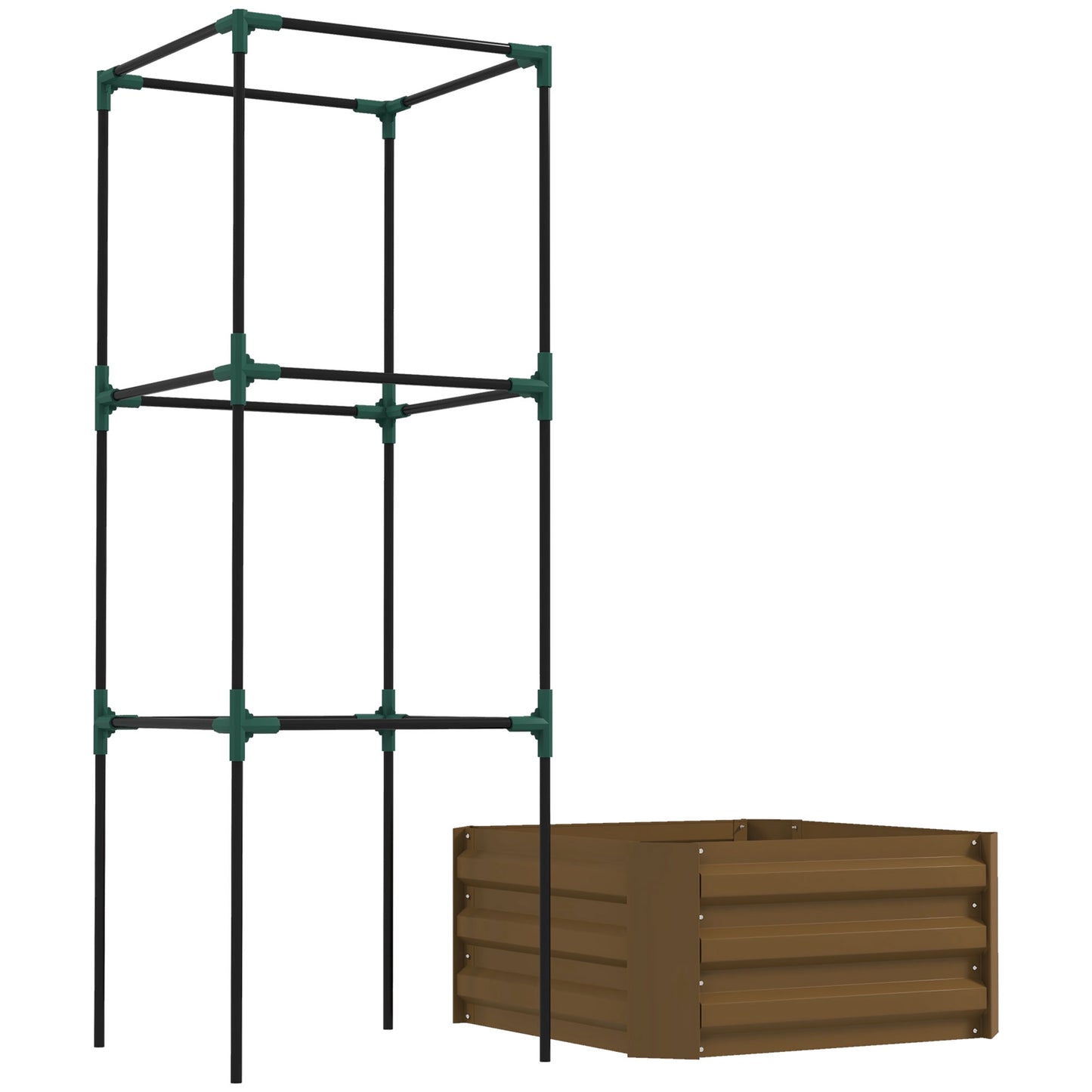 Raised Garden Bed with Trellis, Steel, 61x61x140 cm, Brown