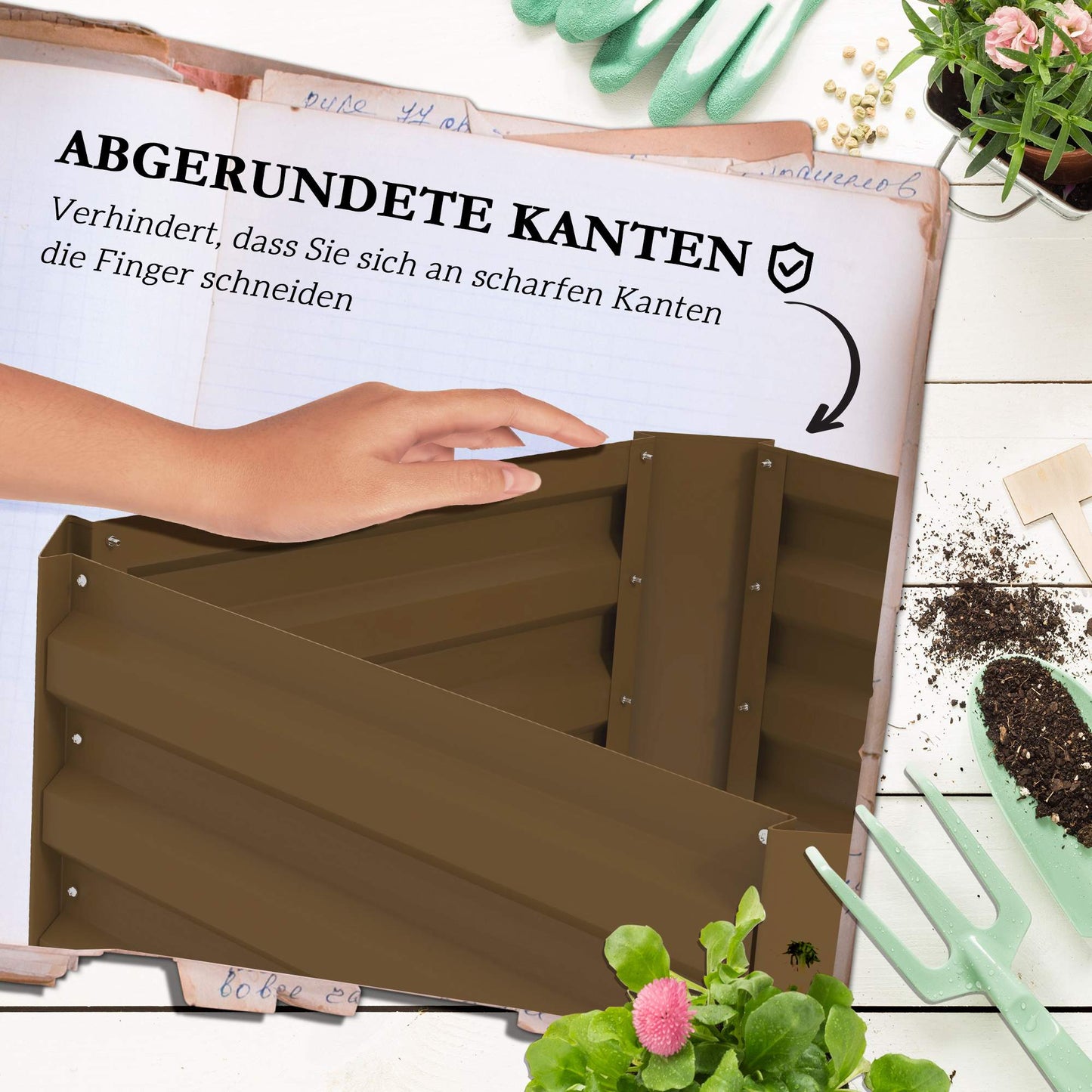 Raised Garden Bed with Trellis, Steel, 61x61x140 cm, Brown