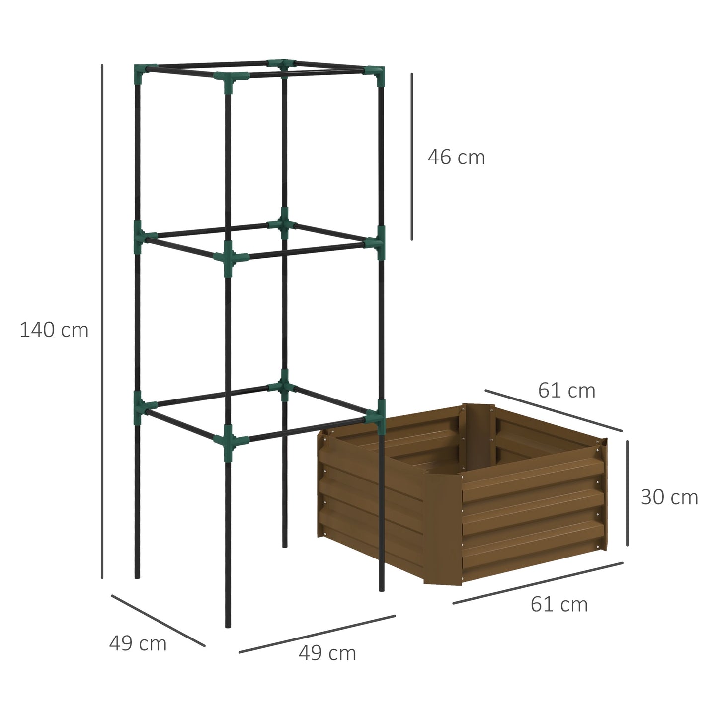 Raised Garden Bed with Trellis, Steel, 61x61x140 cm, Brown