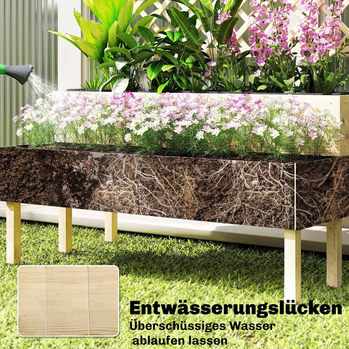 Raised Garden Bed with Trellis, Tiered Wood Planter Box