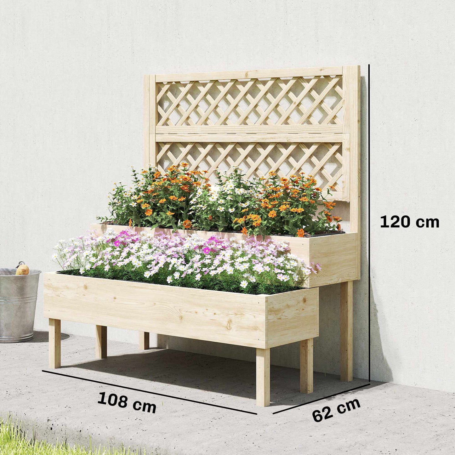 Raised Garden Bed with Trellis, Tiered Wood Planter Box