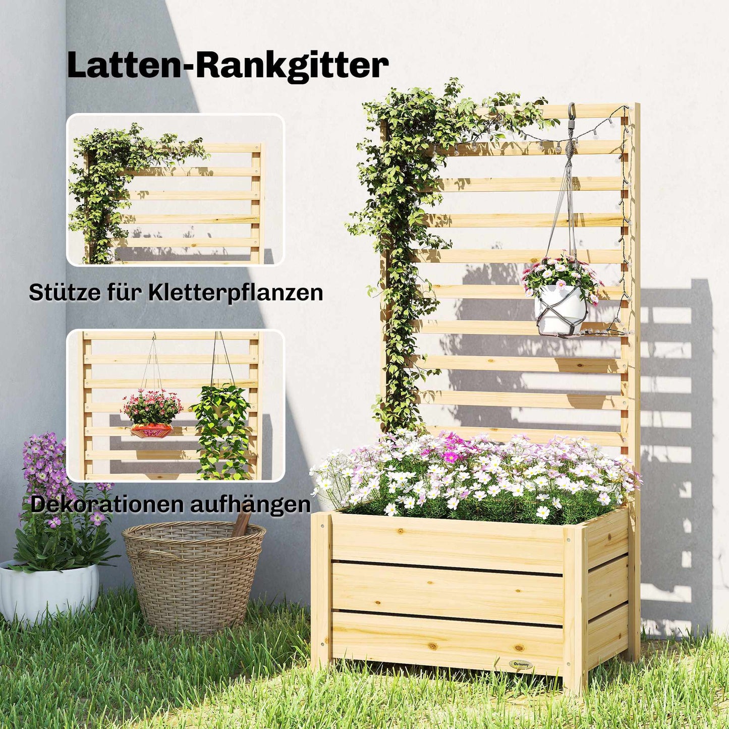 Raised Garden Bed with Trellis, Wood, 60x39x120 cm