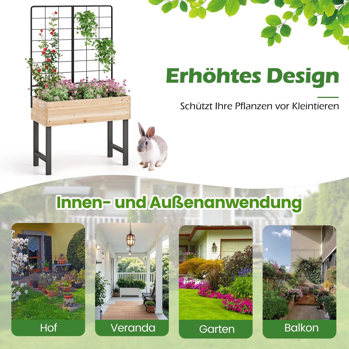 Raised Garden Bed with Trellis, Wood, 79x35x108 cm