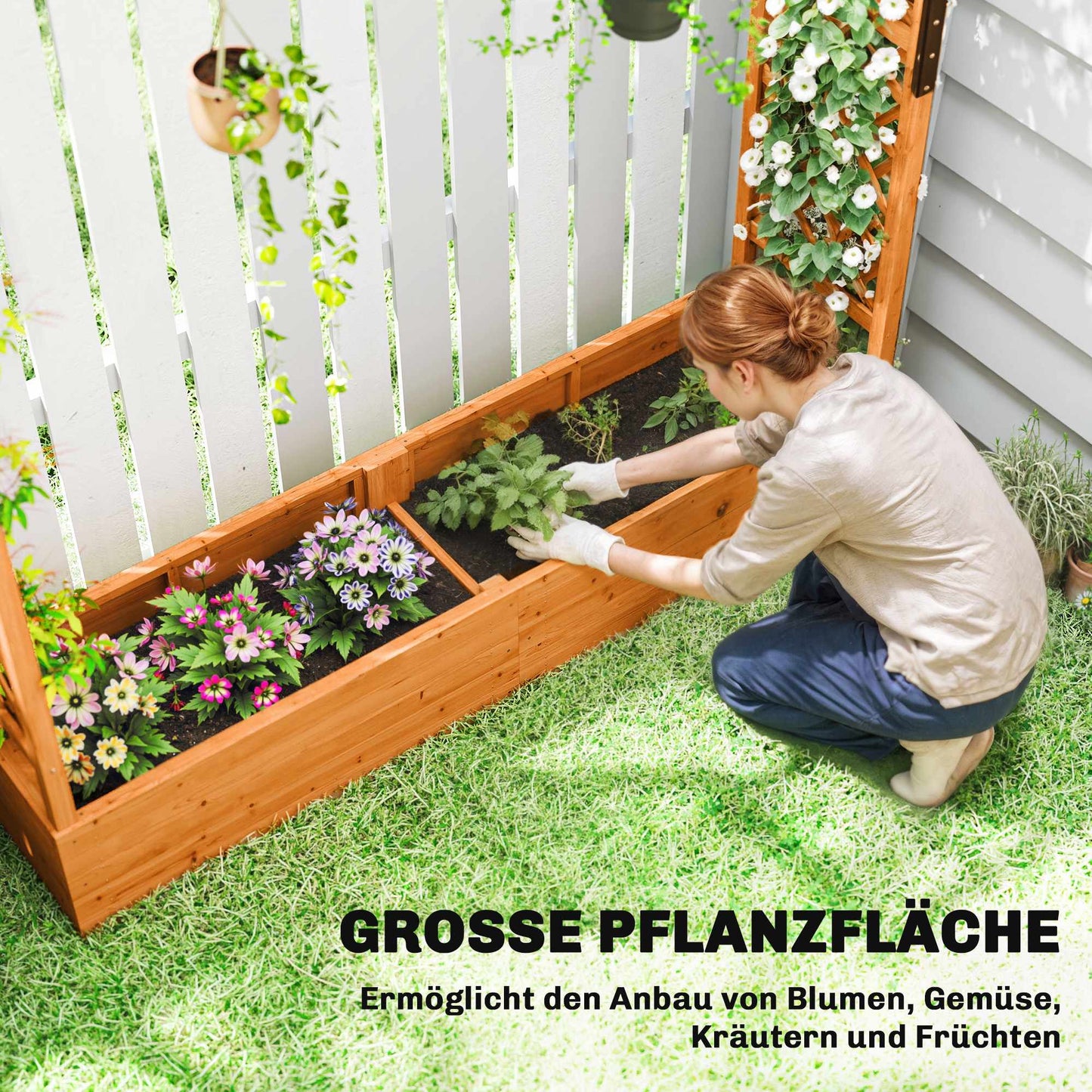 Raised Garden Bed with Trellis and Roof, 196x44x181 cm, Wood