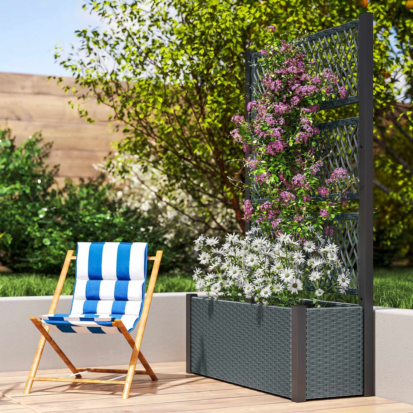 Raised Planter Box with Trellis, Dark Grey, 90x35x148 cm