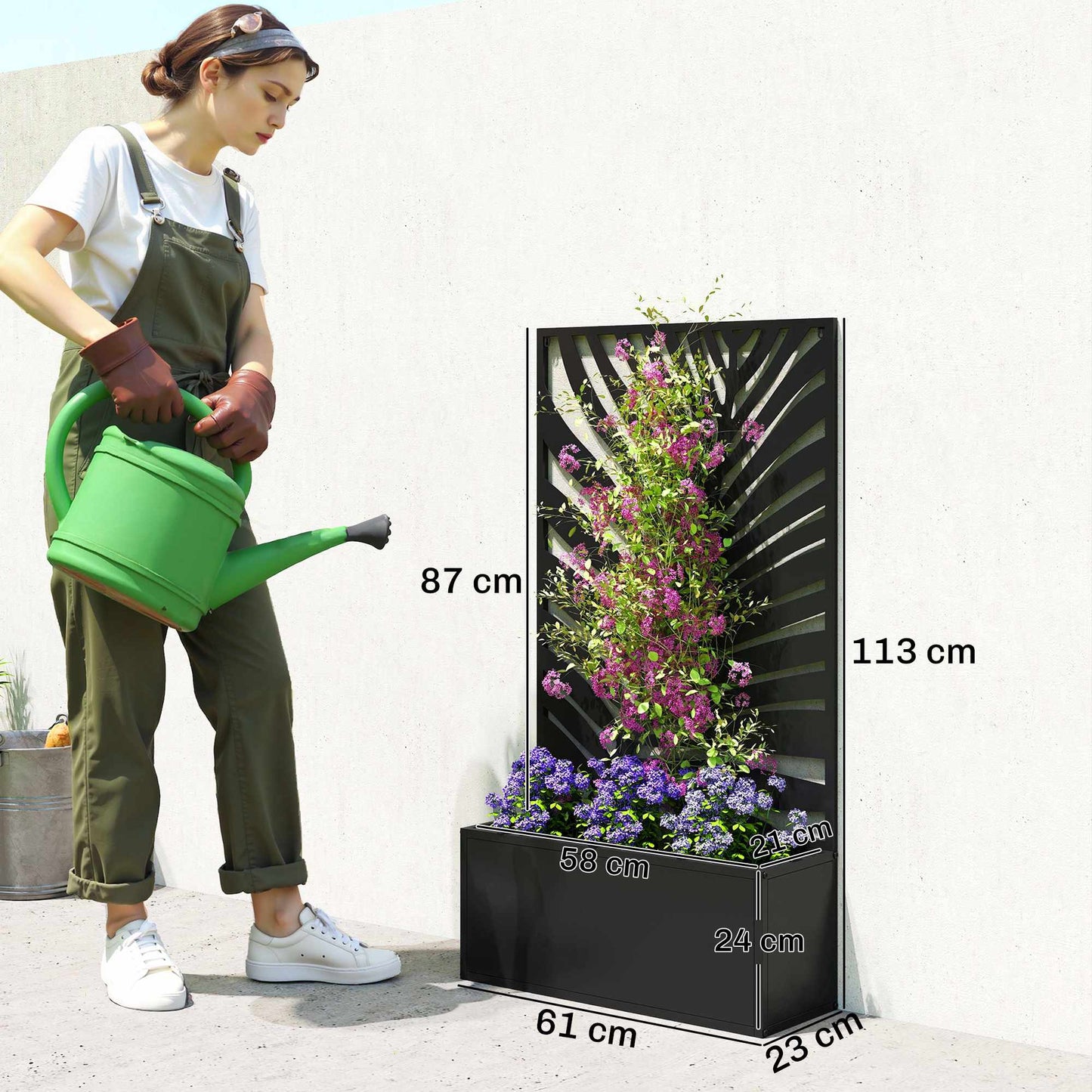Raised Planter Box with Trellis, Metal, 61 x 23 x 113 cm