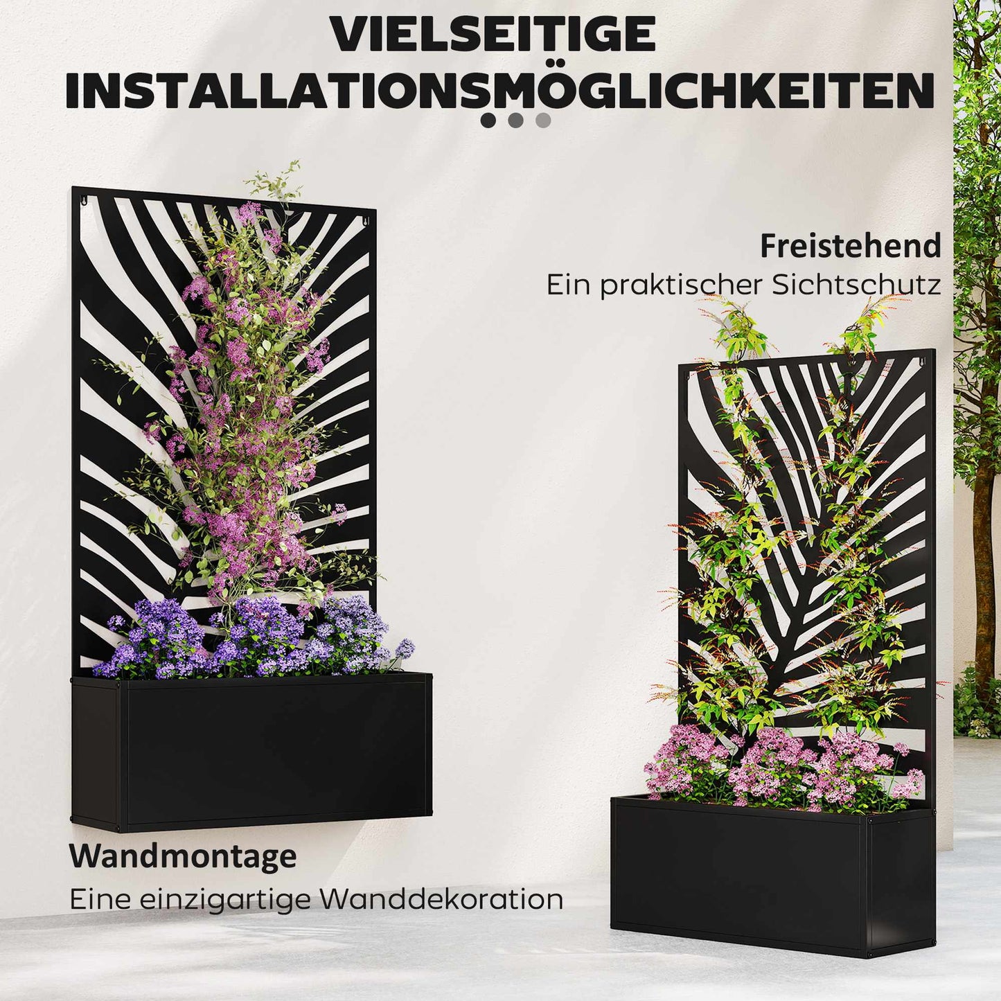 Raised Planter Box with Trellis, Metal, 61 x 23 x 113 cm