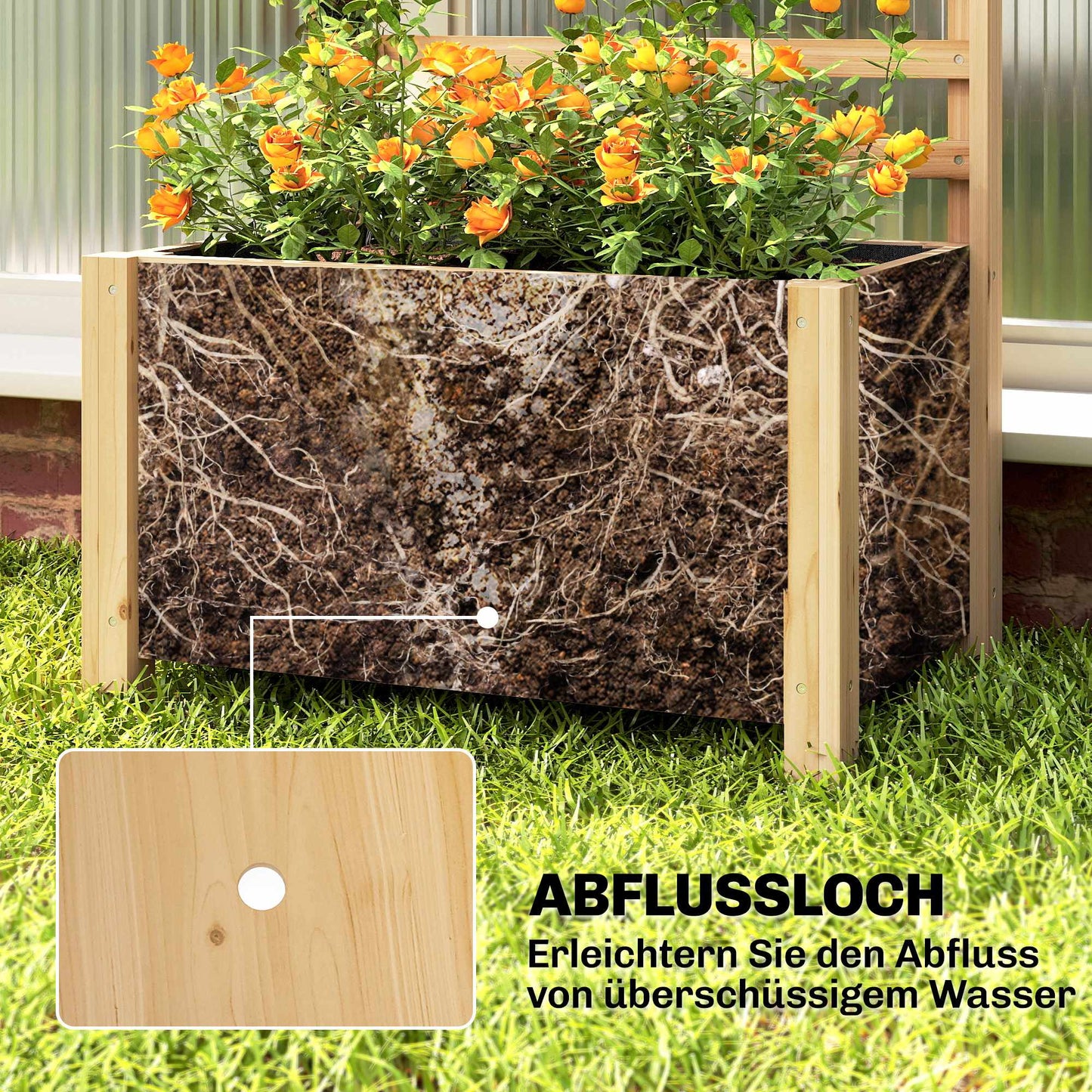 Raised Planter with Trellis, Wood, 60x39x200 cm, Drainage