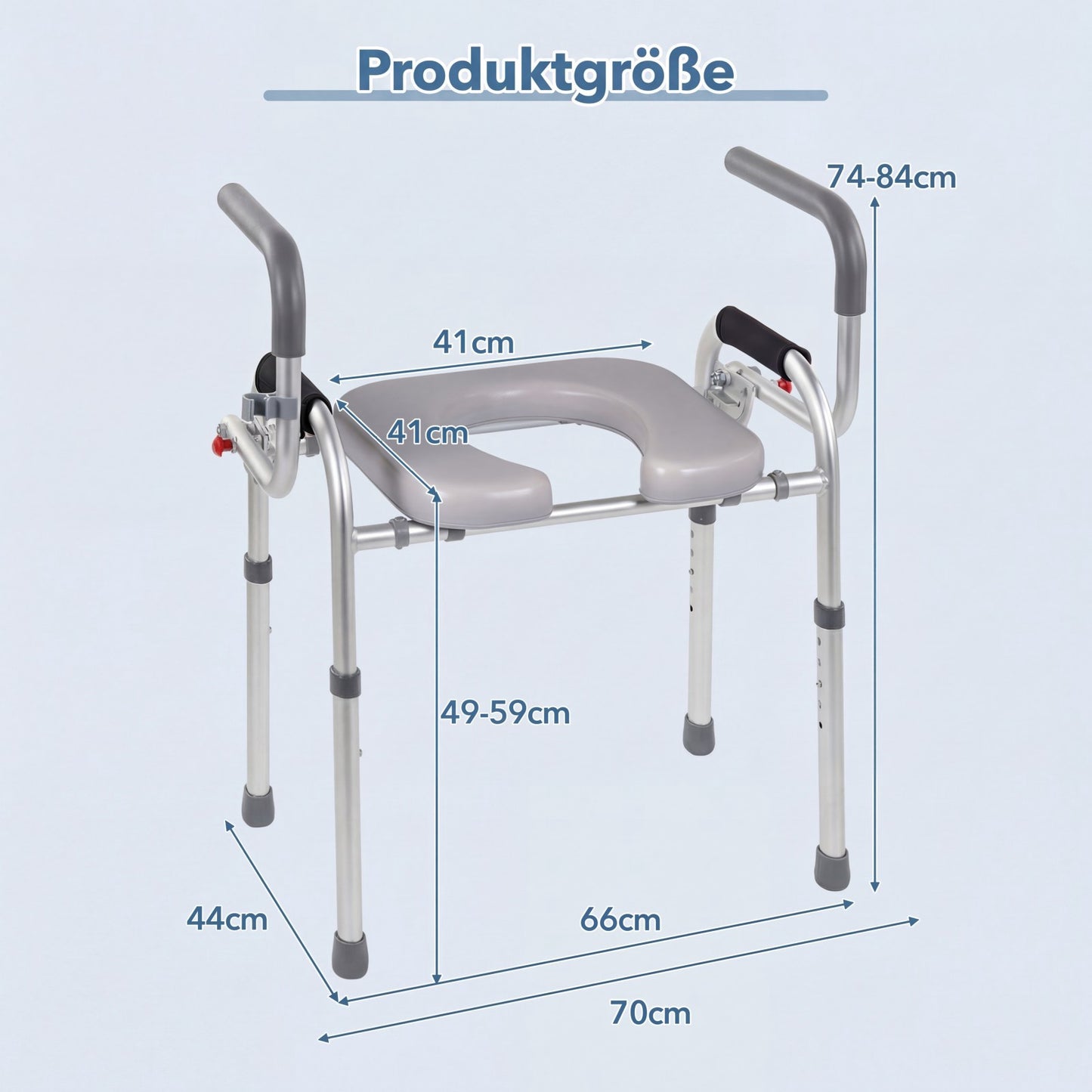 Raised Toilet Seat with Foldable Handles, Adjustable Height