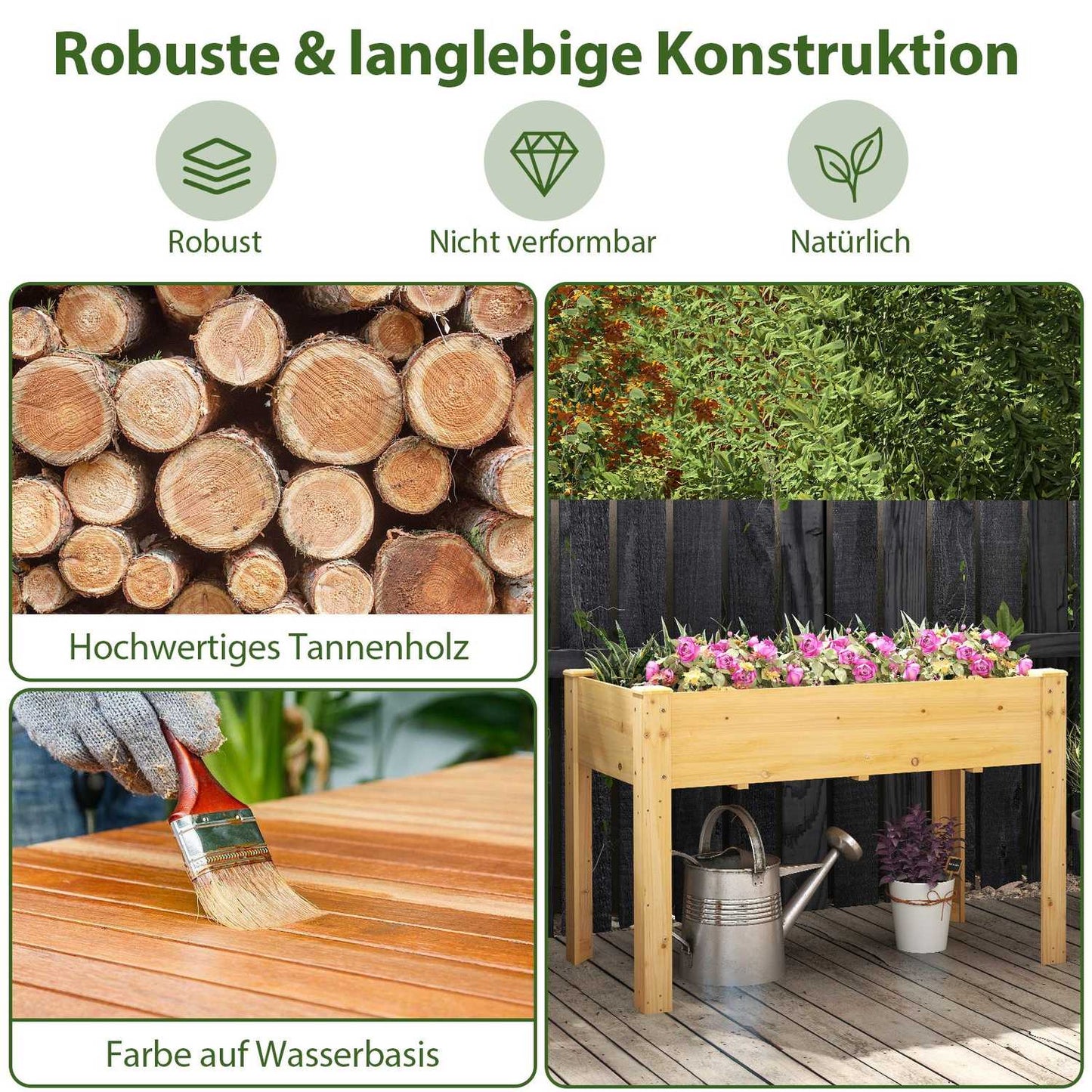 Raised Wooden Garden Bed with Drainage, 120x60x82 cm