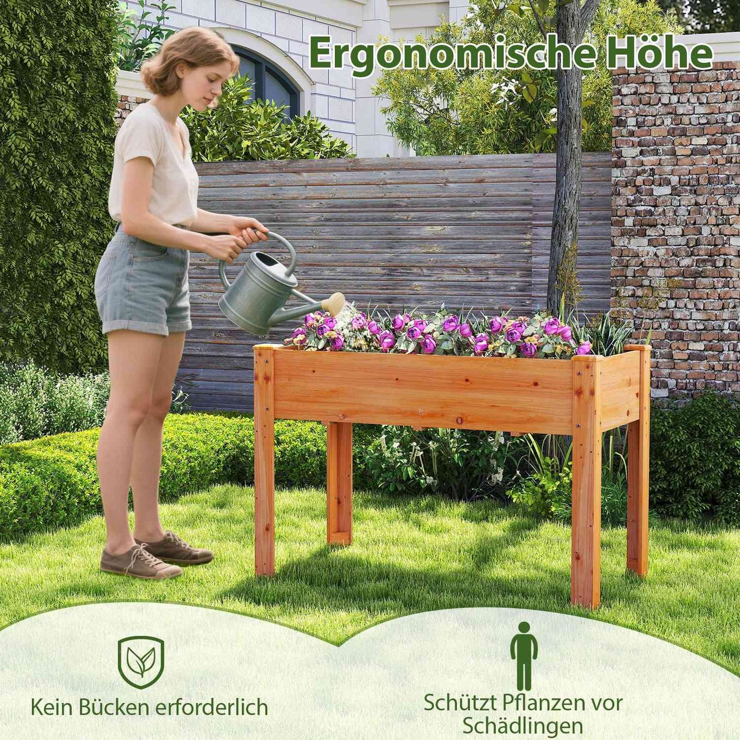 Raised Wooden Garden Bed with Drainage Holes, 120x60x82 cm