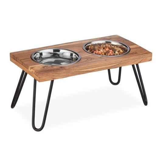 Raised XL dog bowl made from acacia wood