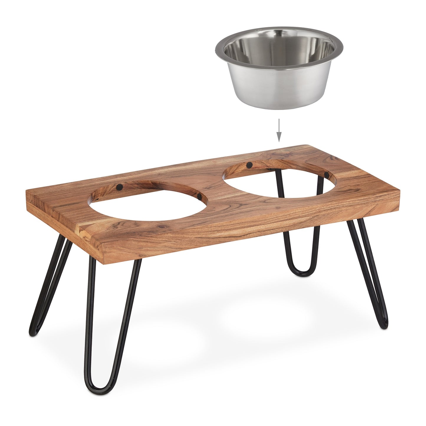 Raised XL dog bowl made from acacia wood