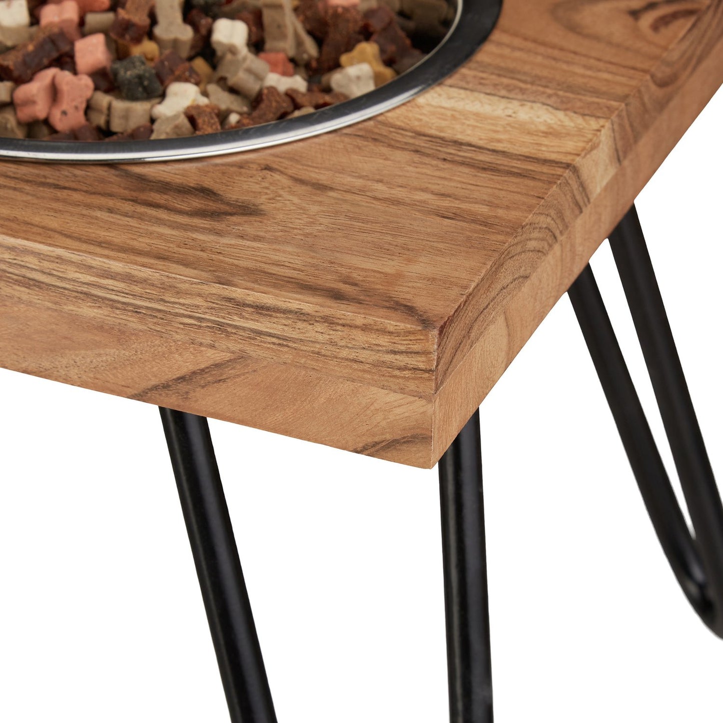 Raised XL dog bowl made from acacia wood