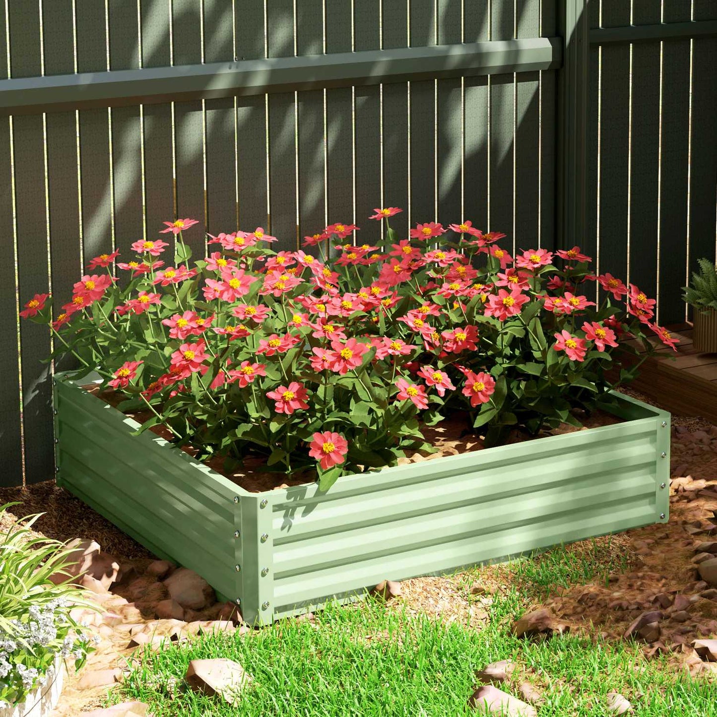 Steel garden bed - 120x120x30 cm, green planting