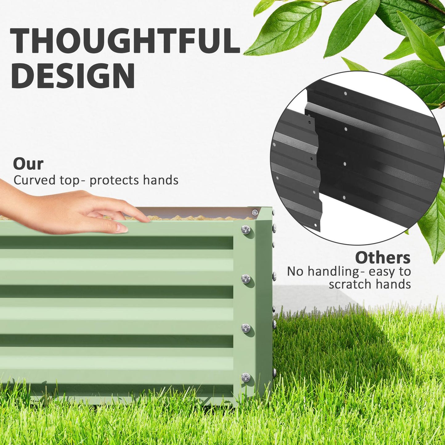 Steel garden bed - 120x120x30 cm, green planting