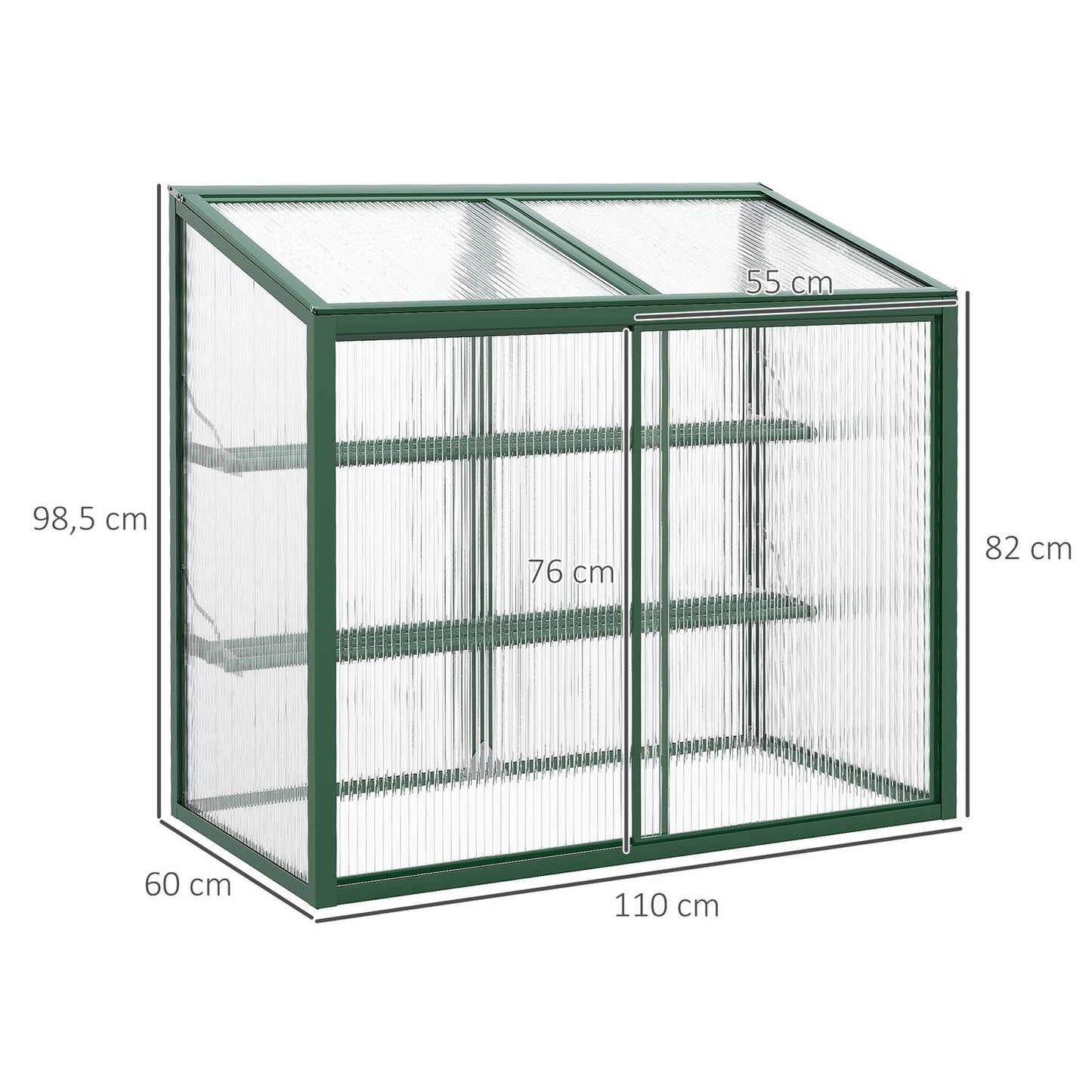 Greenhouse raised bed with shelves - aluminum and polycarbonate