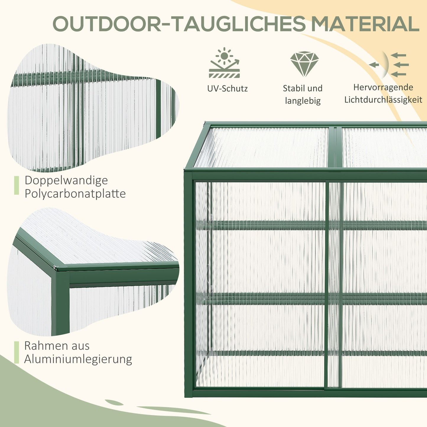 Greenhouse raised bed with shelves - aluminum and polycarbonate